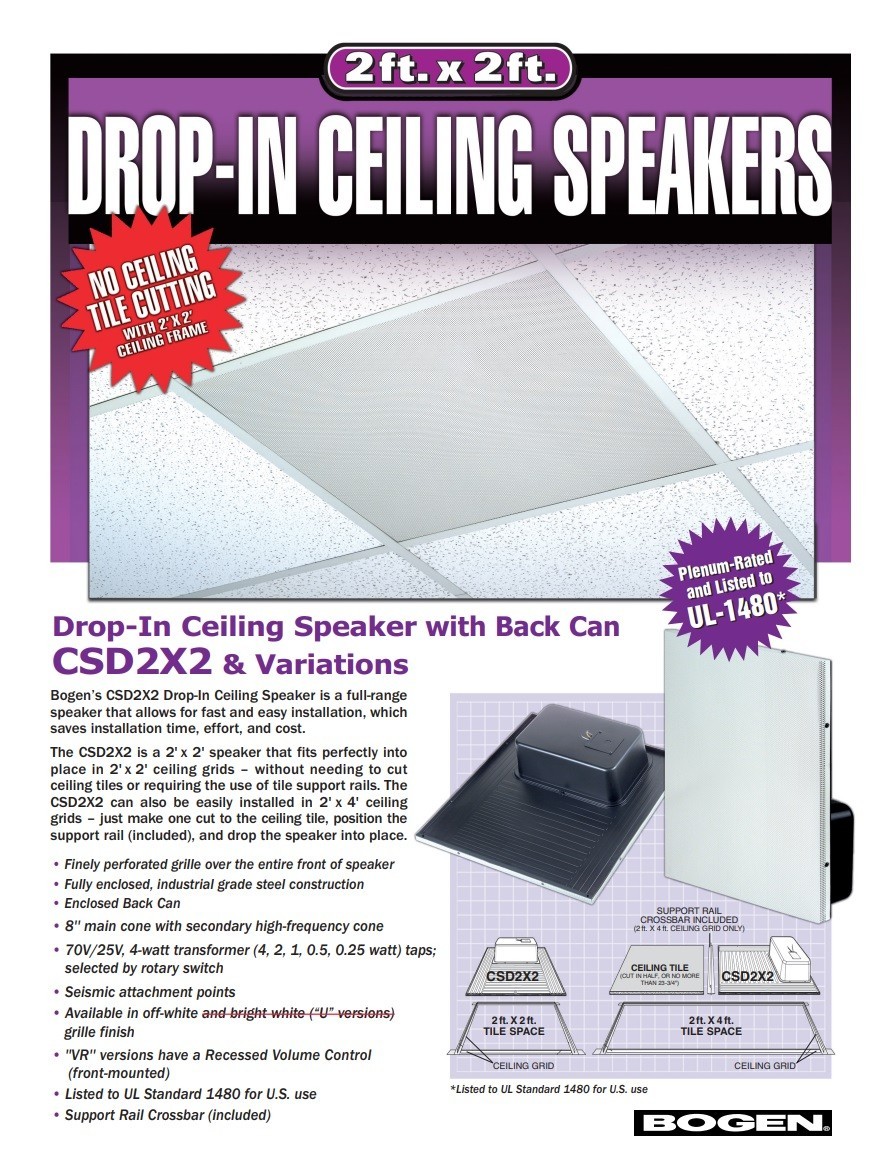 Bogen CSD2X2VR 2 Pack Speaker Ceiling 2x2 w/Volume