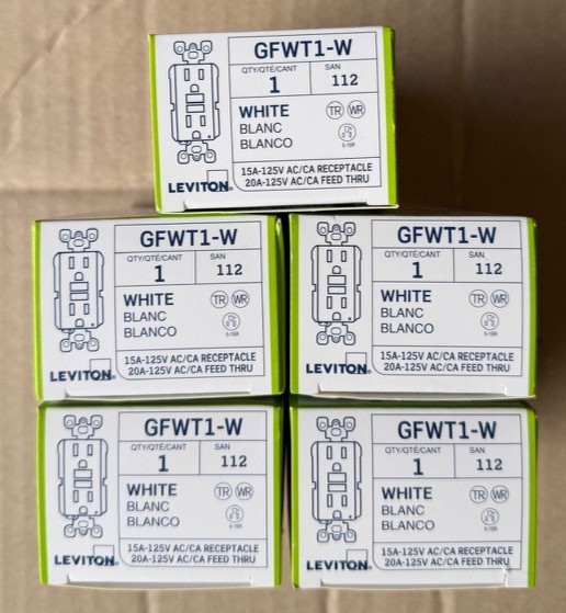 5 PCS Leviton GFWT1-KW - GFWT1-W  Weather/Tamper Resistance GFCI Outlet