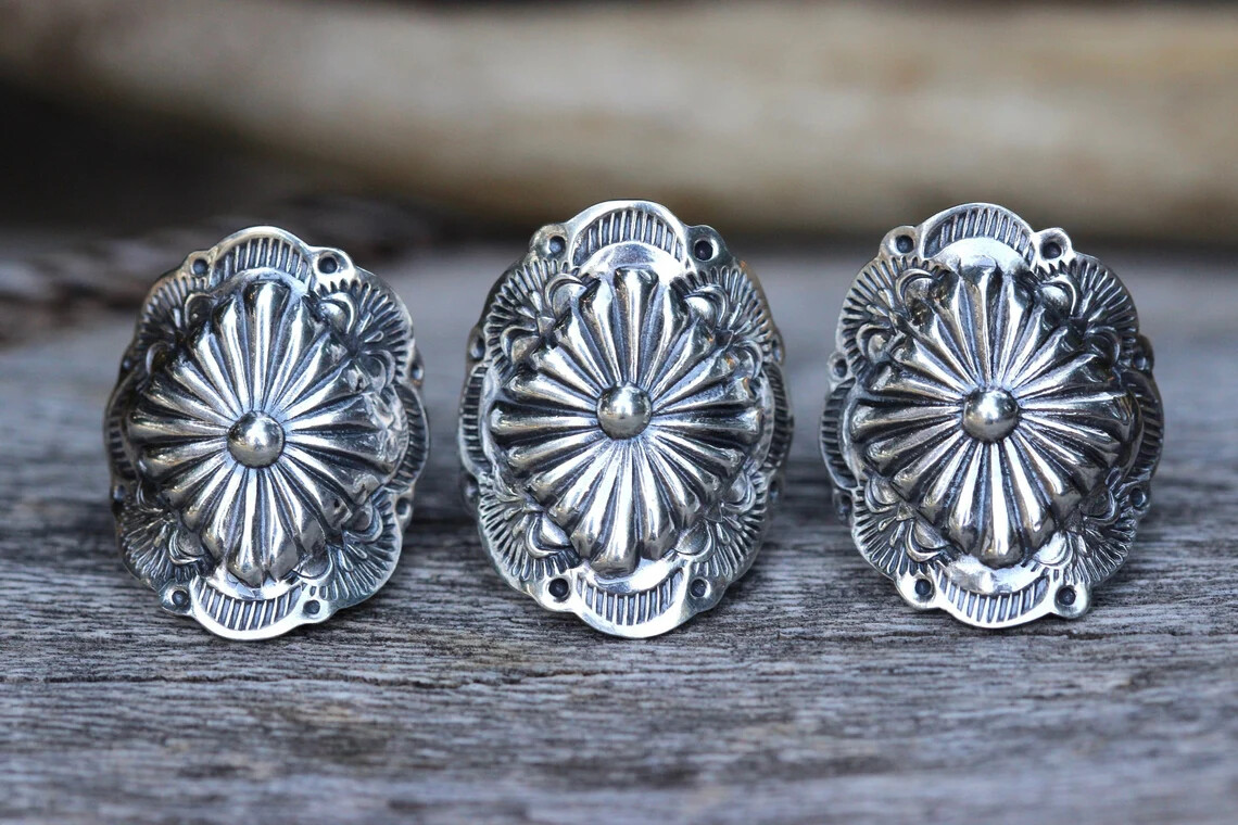 Silver Concho Ring Sterling Silver Shield Ring Southwestern Ring Handmade Women