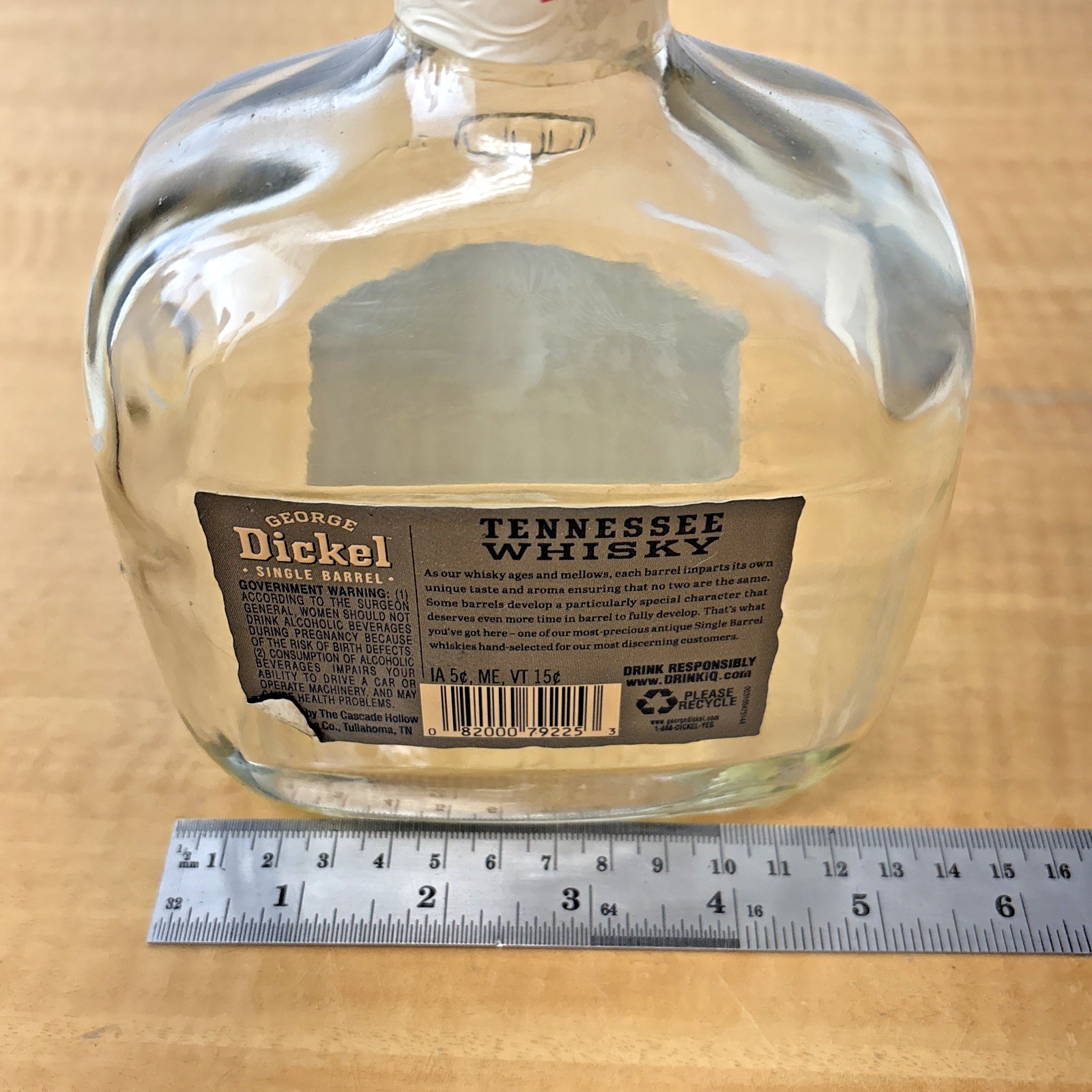 Empty Tennessee Whisky Bottle George Dickel 15 Year Batch #265