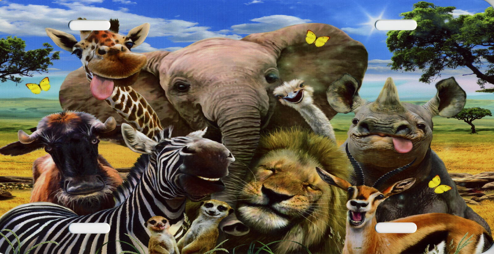 African Animals Selfie Goofy Silly Color Photo Metal Sign Vanity License Plate