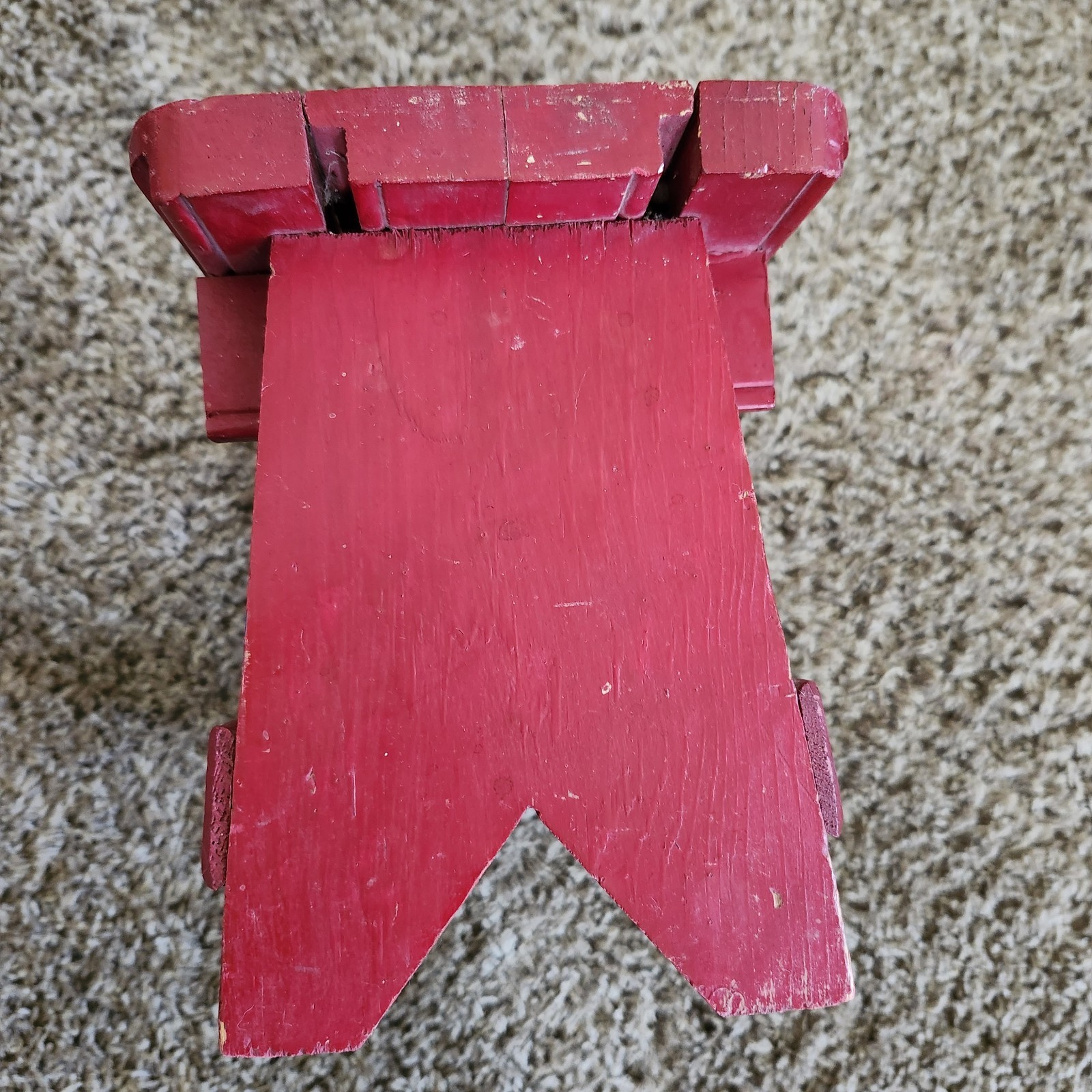 Vintage Red Child's Wood Step Stool "This little stool is mine..."