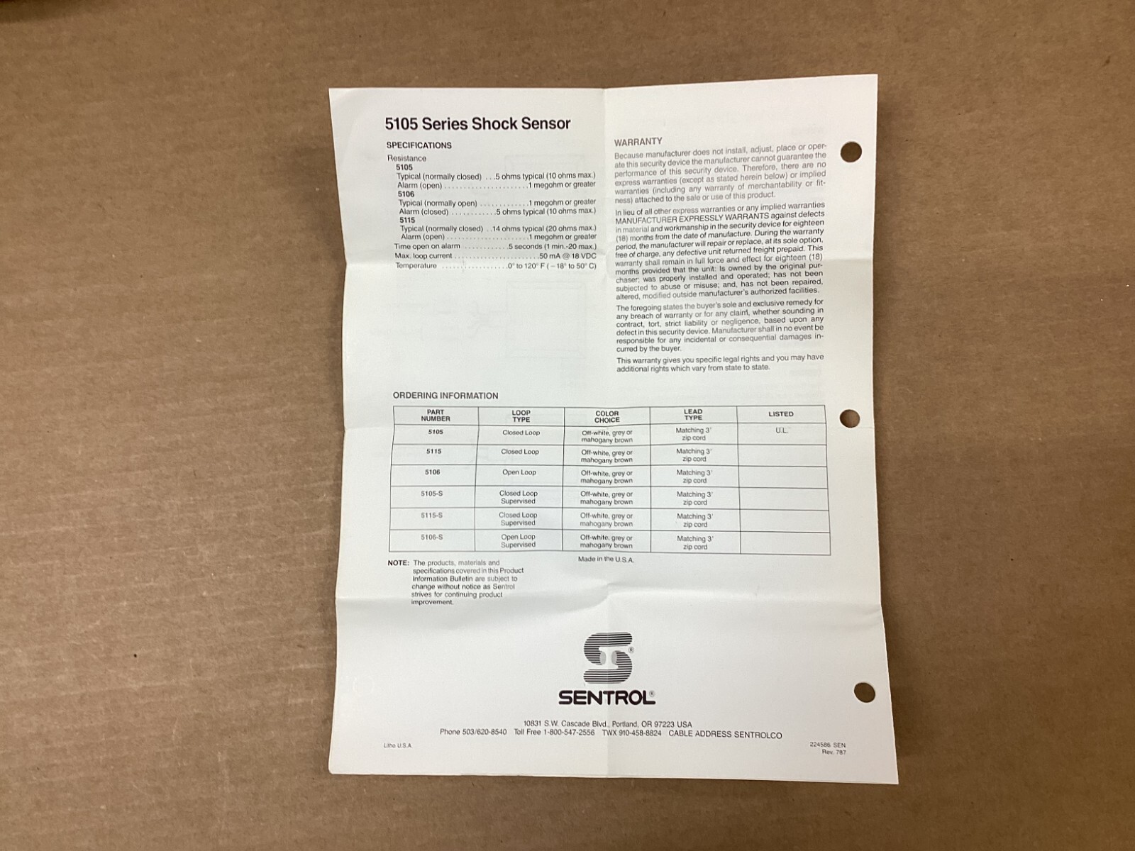 Sentrol 5105 Glasstrap Shock Sensor