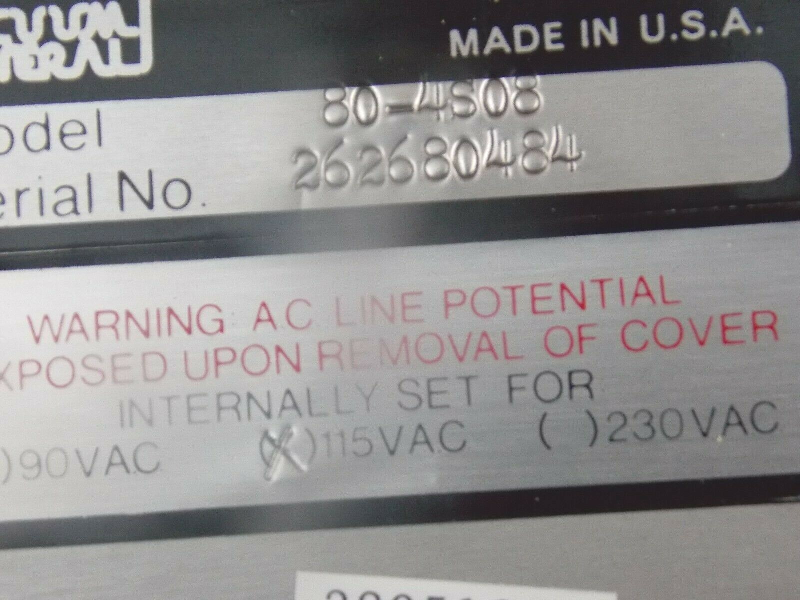 VACUUM GENERAL 80-4S08 80-4 FLOW CONTROLLER