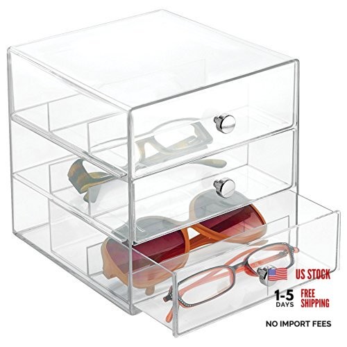 3-Drawer Stackable Sunglasses Organizer Glasses Storage and Eyewear Clear