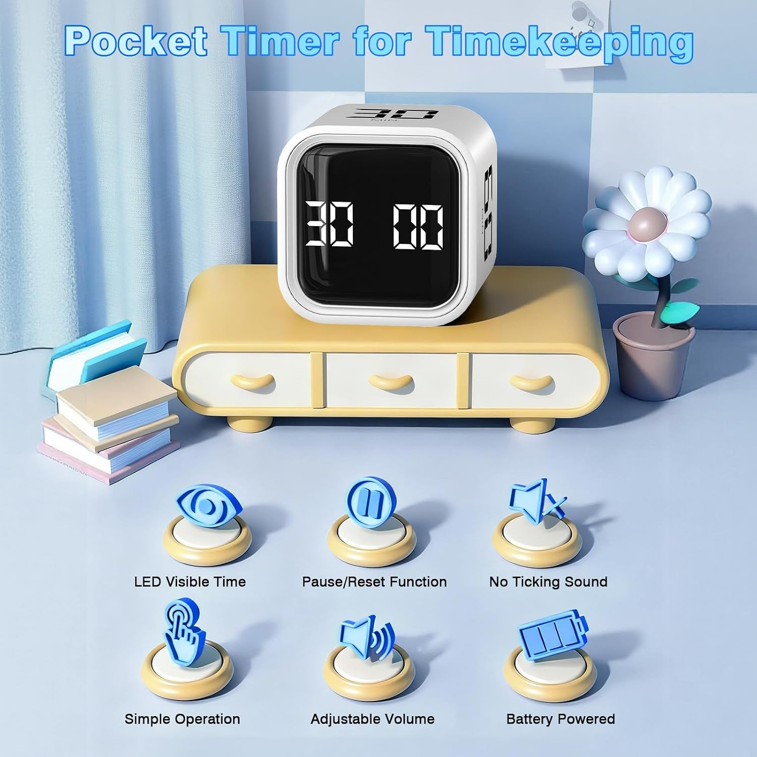 Cube Pomodoro Timer, Smart Productivity Timer 5/10/30/60 Minutes & Custom