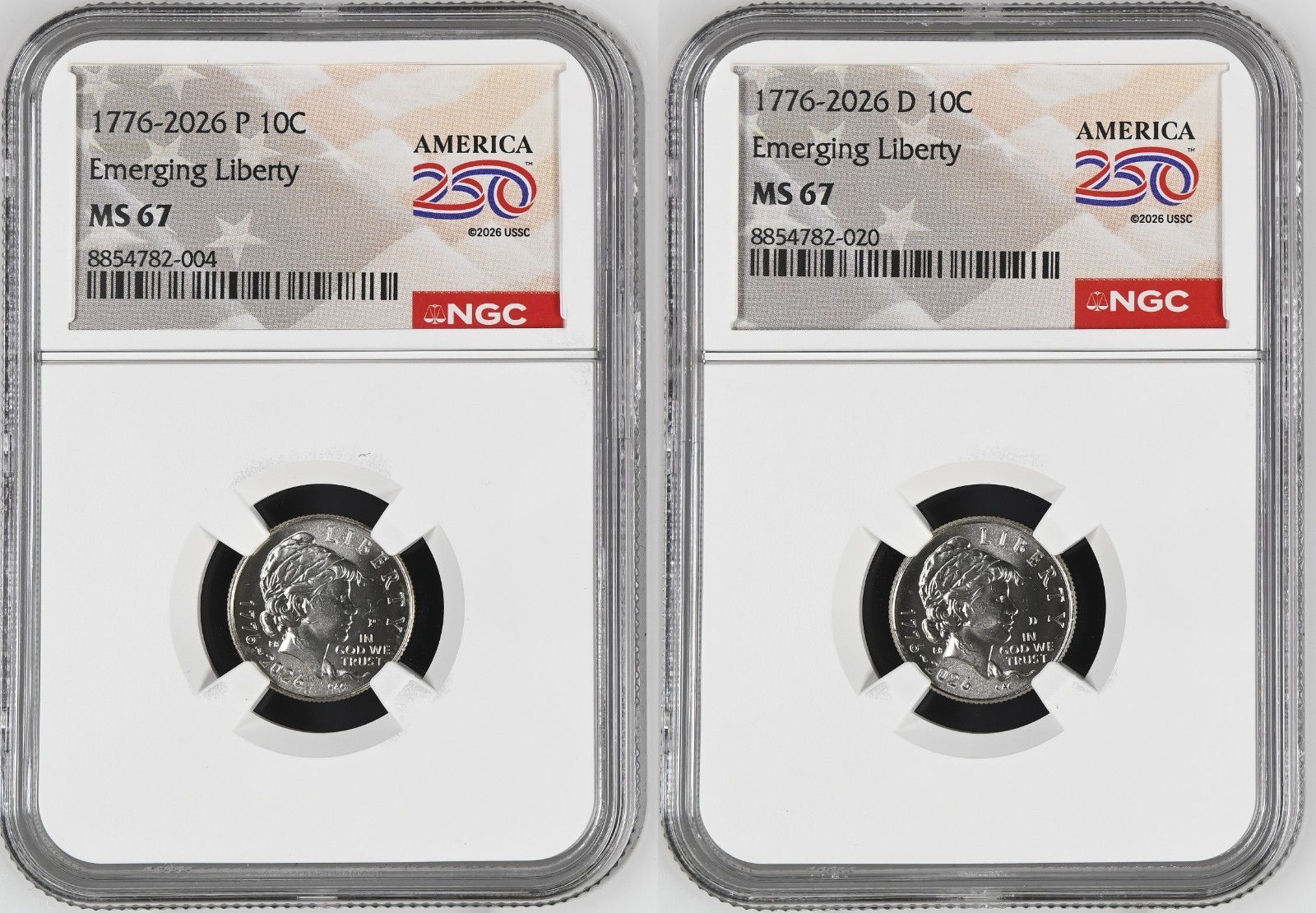 2026 P/D Emerging Liberty Dime Set Graded NGC MS-67 w/ America 250 Label