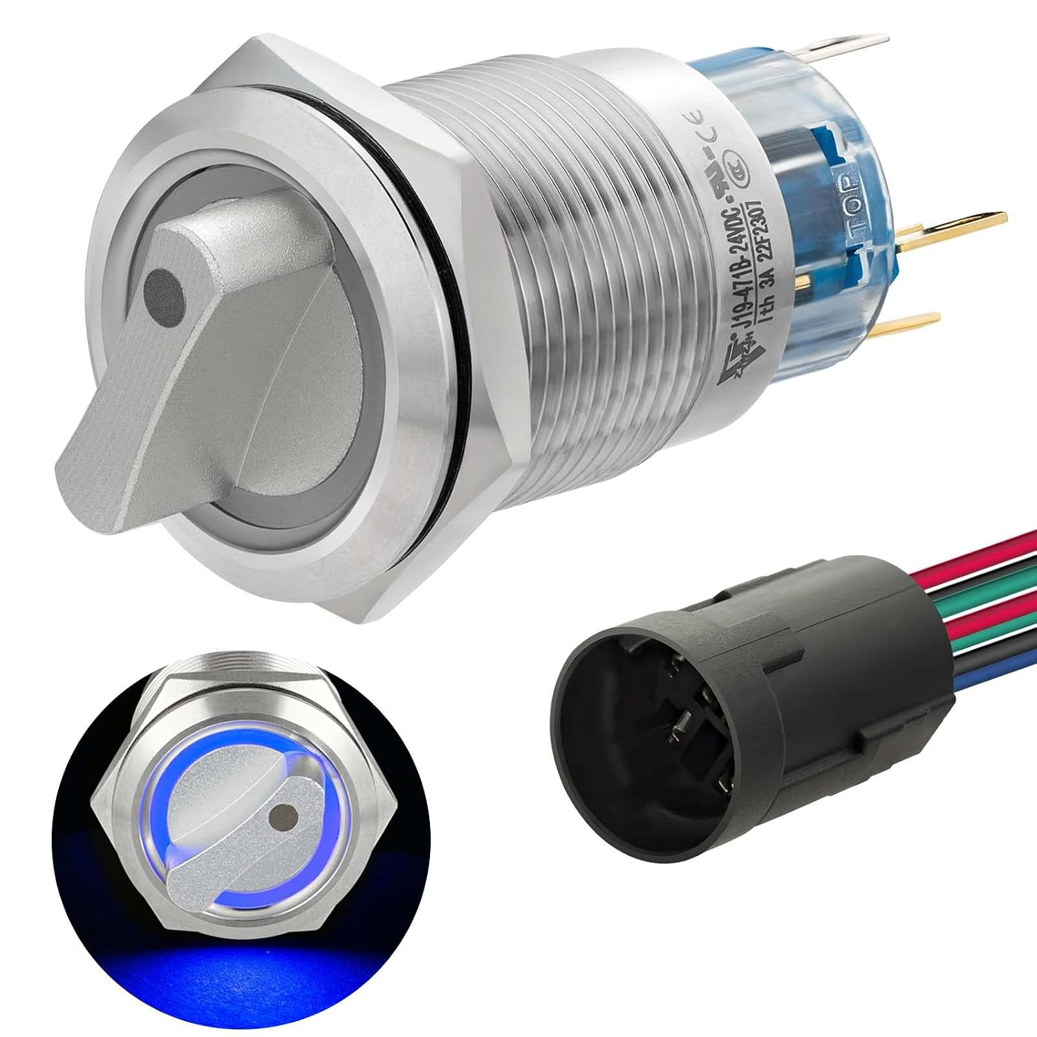 UL Listed 3 Position Rotary Switch 19Mm 12V-24V DC/AC, Latching Selection