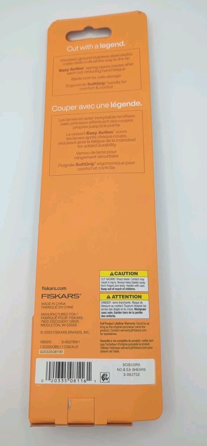 Fiskars Fabric Scissors 8 Inches Softouch Spring Action Contoured Handles NIB