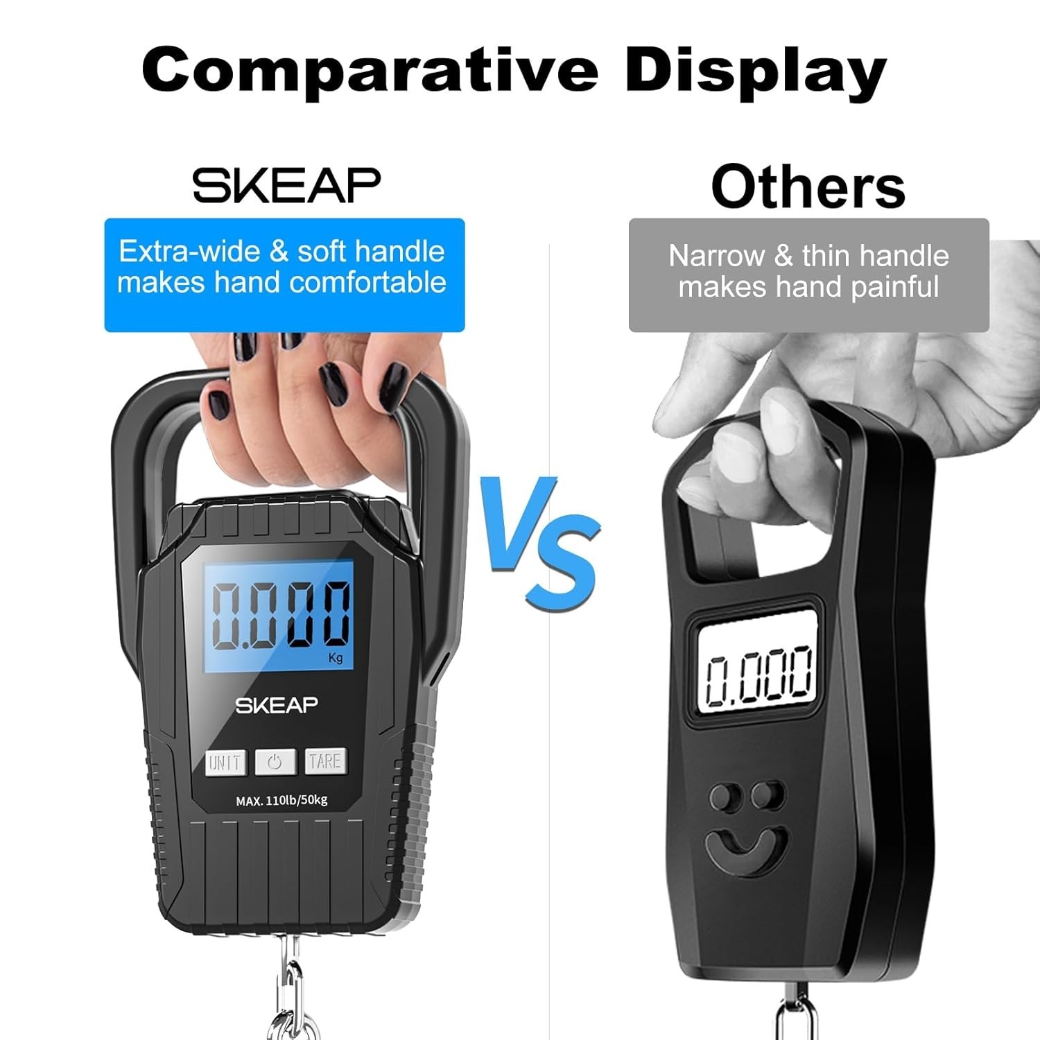 Portable Hanging Scale with Data Lock & Backlit Display - 110lb Capacity