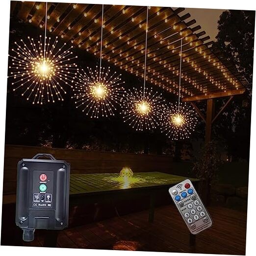 4 Pcs 800LED Solar Starburst Sphere Lights,Firework 4 Pcs Solar Warm White