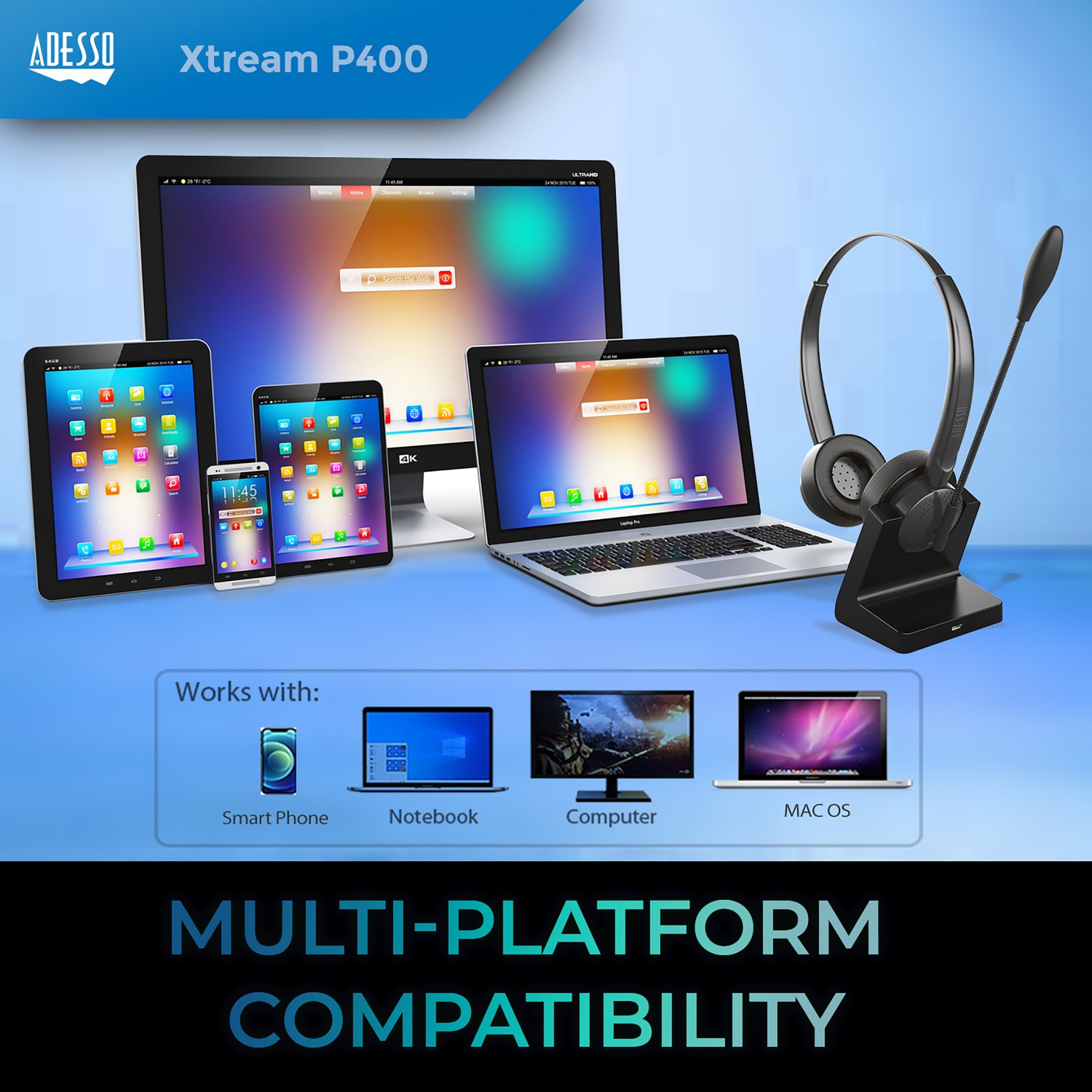 Xtream P400 Wireless Headset, Microphone, Charging Dock