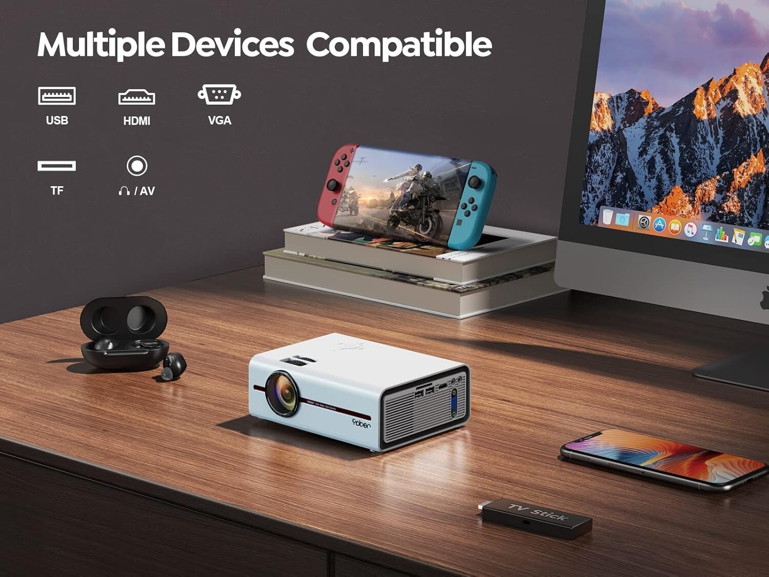 YABER U5 Mini Projector with 5G WiFi Mini Portable Outdoor Projector bundle