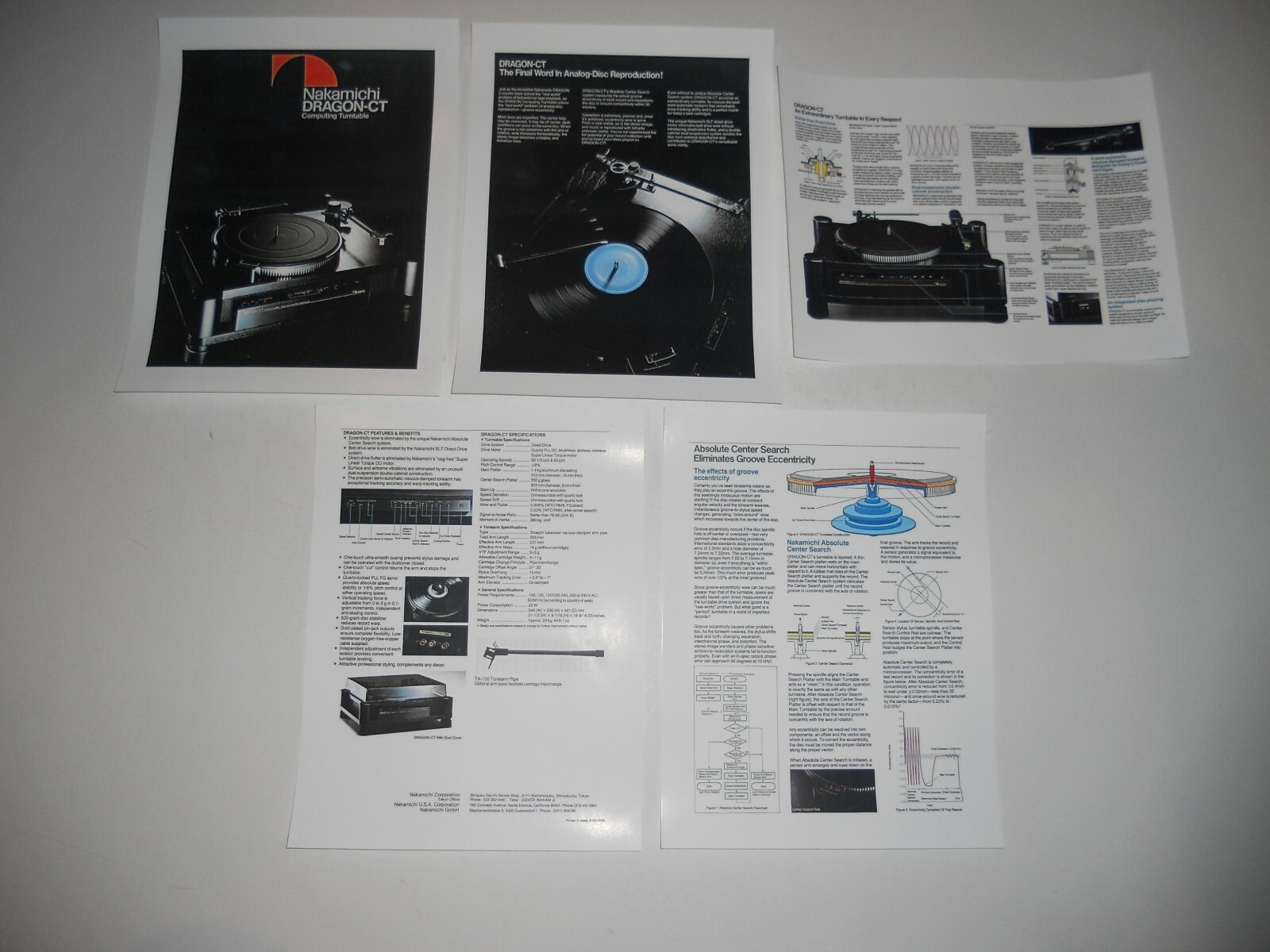 Nakamichi Dragon CT Turntable Brochure, 5 pgs, Specs, Articles, Info, Reference