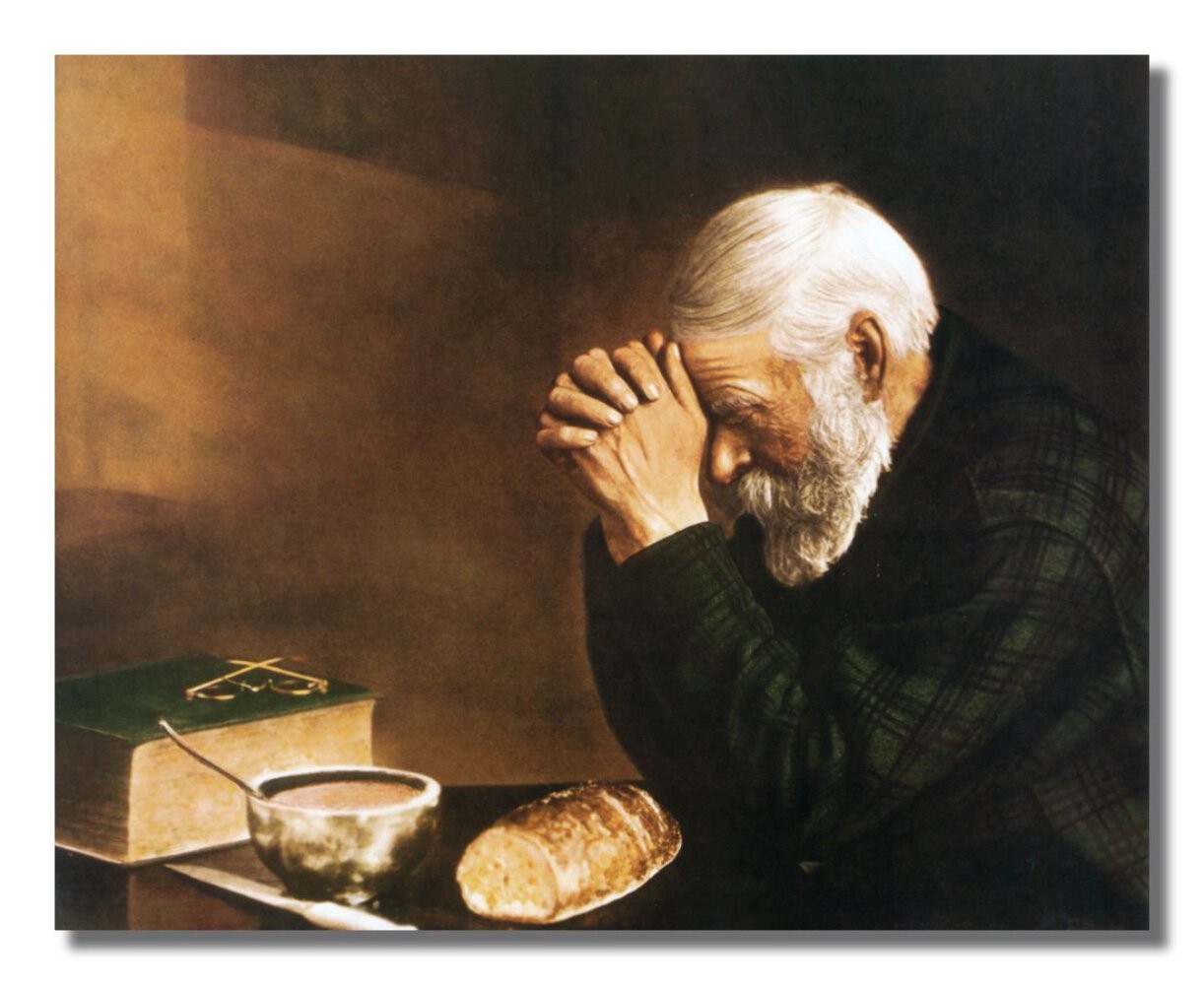 Daily Bread Man Praying at Table Grace Religious Wall Picture 8x10 Art Print