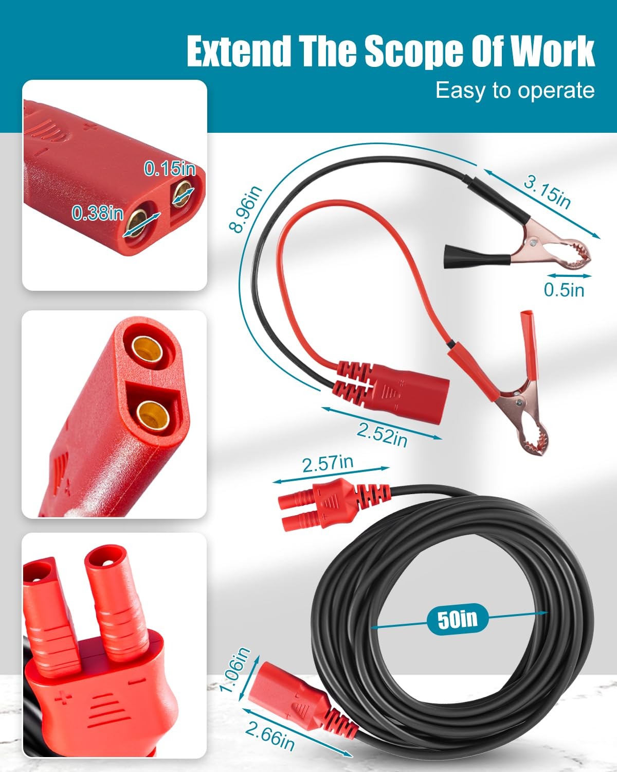 20FT Extension Cable and Battery Clip Set Compatible with Power Probe 2PCS
