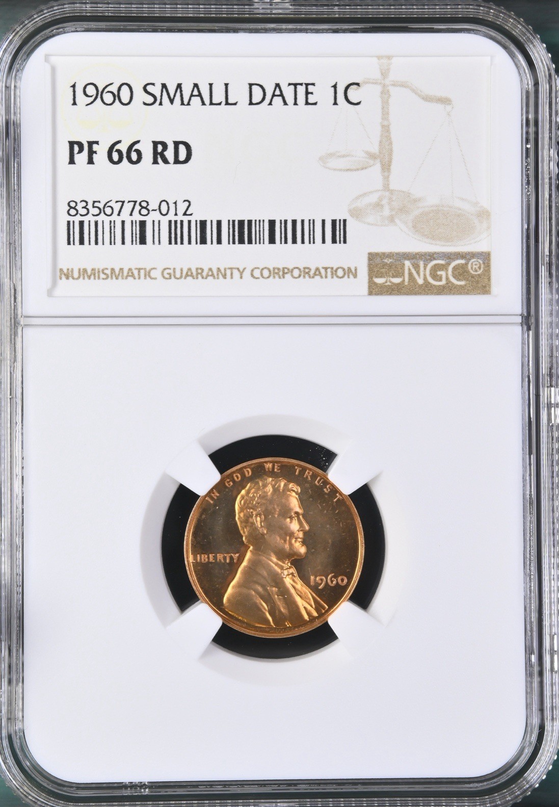 1960 Small Date Proof Lincoln Memorial 1¢ NGC PF 66 RD