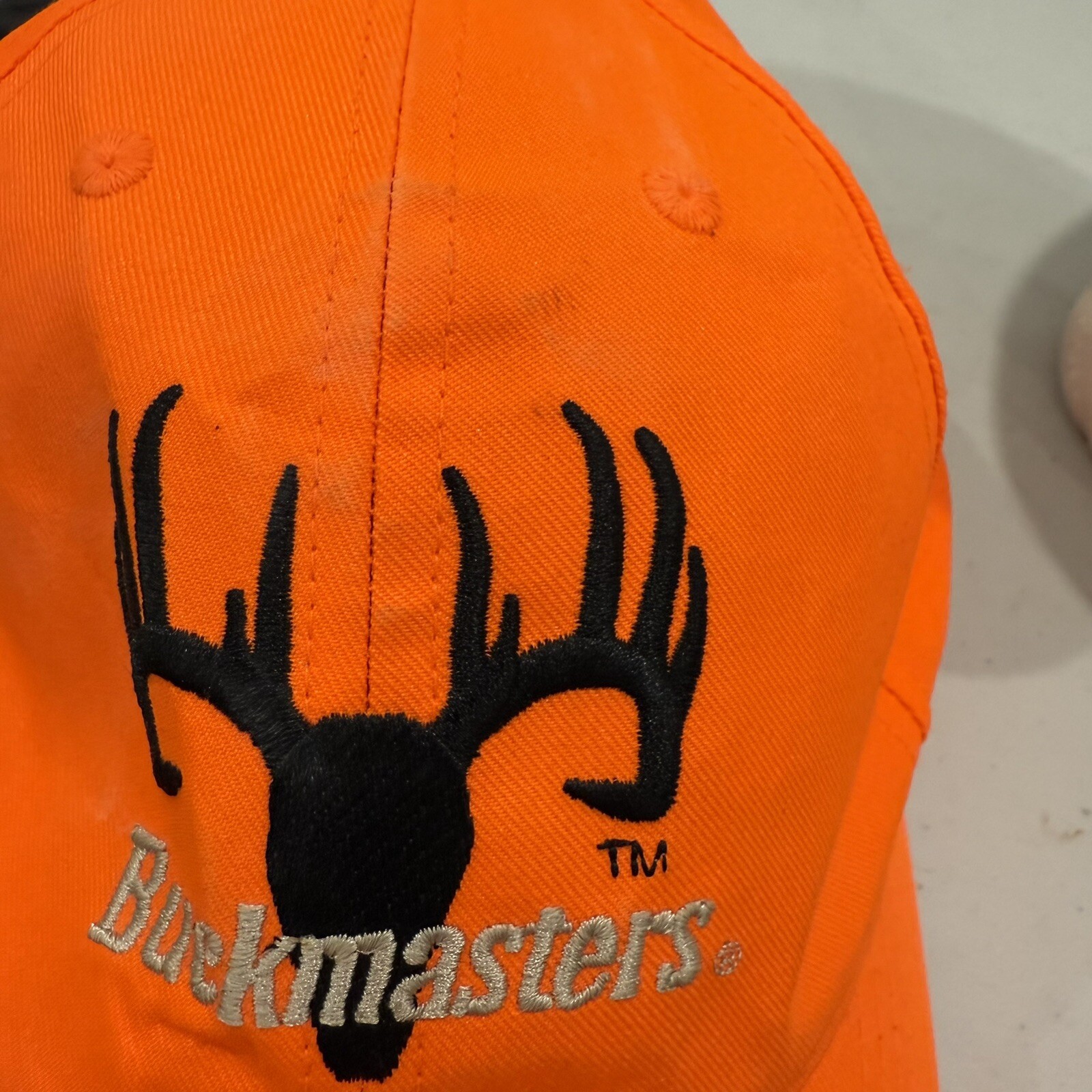 Buckmaters Fluorescent Orange W Black Buck Head on Hat Cap Strap Buckle EUC