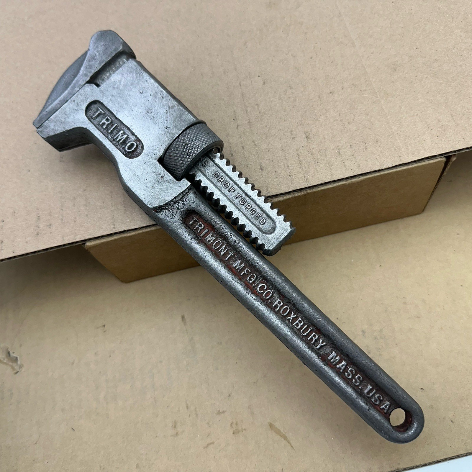 Vintage Trimo Trimont Mfg Co. 12” Pipe Wrench Made In Roxbury Mass USA 1911