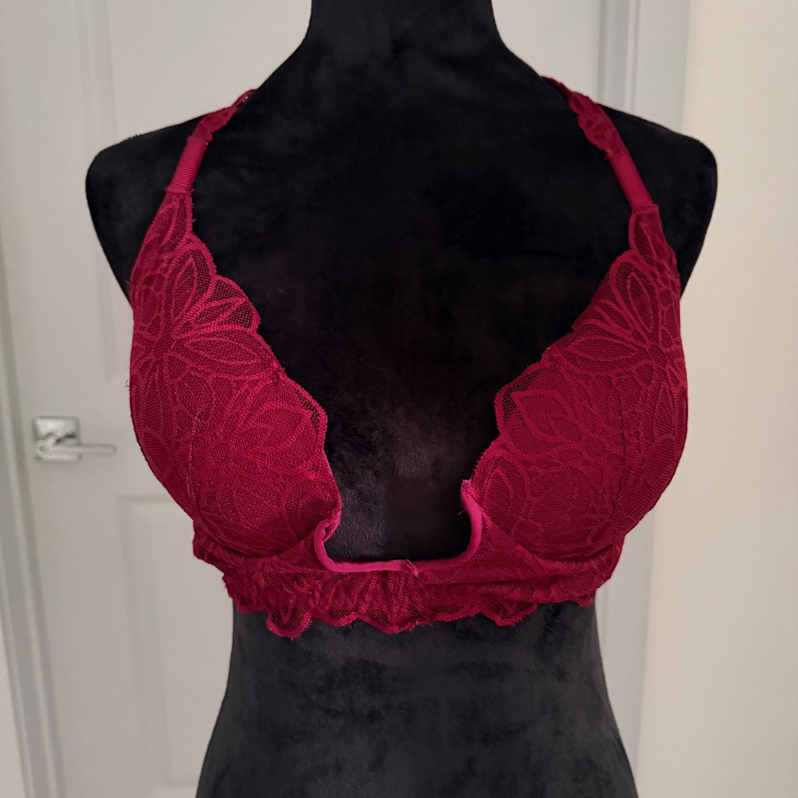 PINK Victoria's Secret DATE PUSH UP RACERBACK MEDIUM BURGUNDY LACE BRALETTE