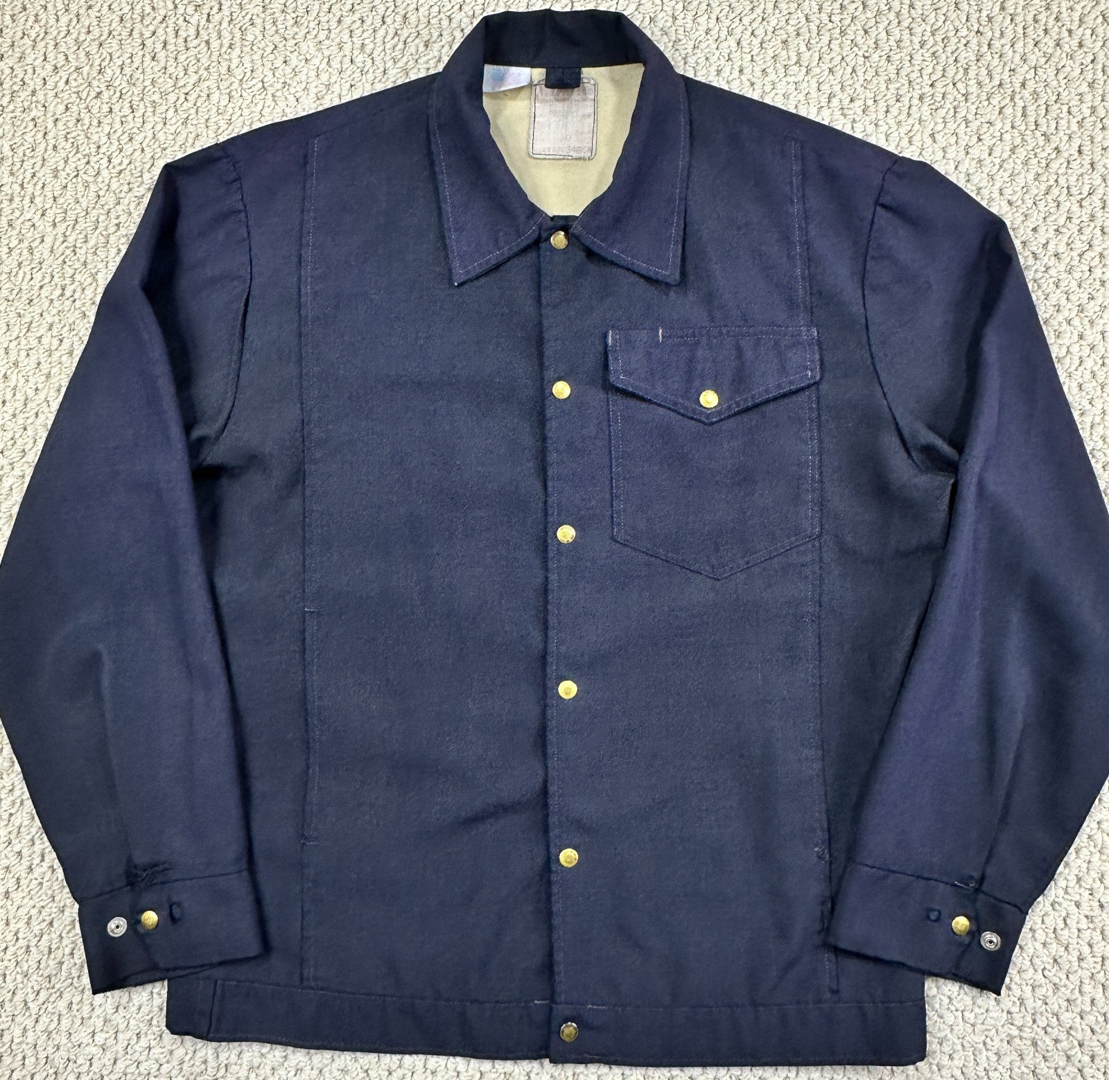 Vtg Workrite FR Jacket Men 40 Navy Full Snap Chore Garage Nomex III Distress 70s