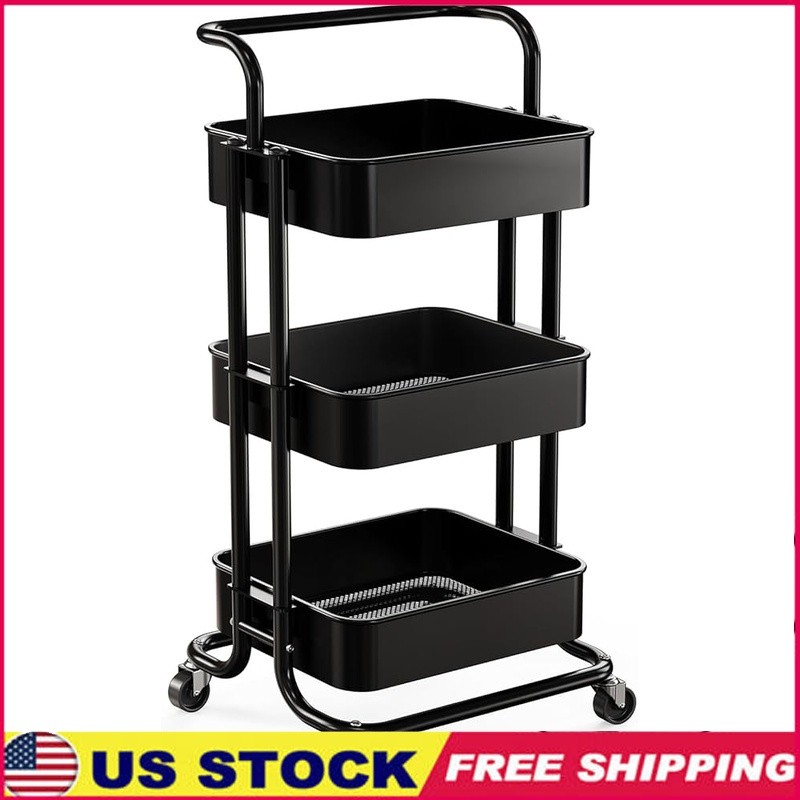 3 Tier Rolling Cart Storage Organizer Mobile Utility Caddy W/ Wheels Heavy Duty