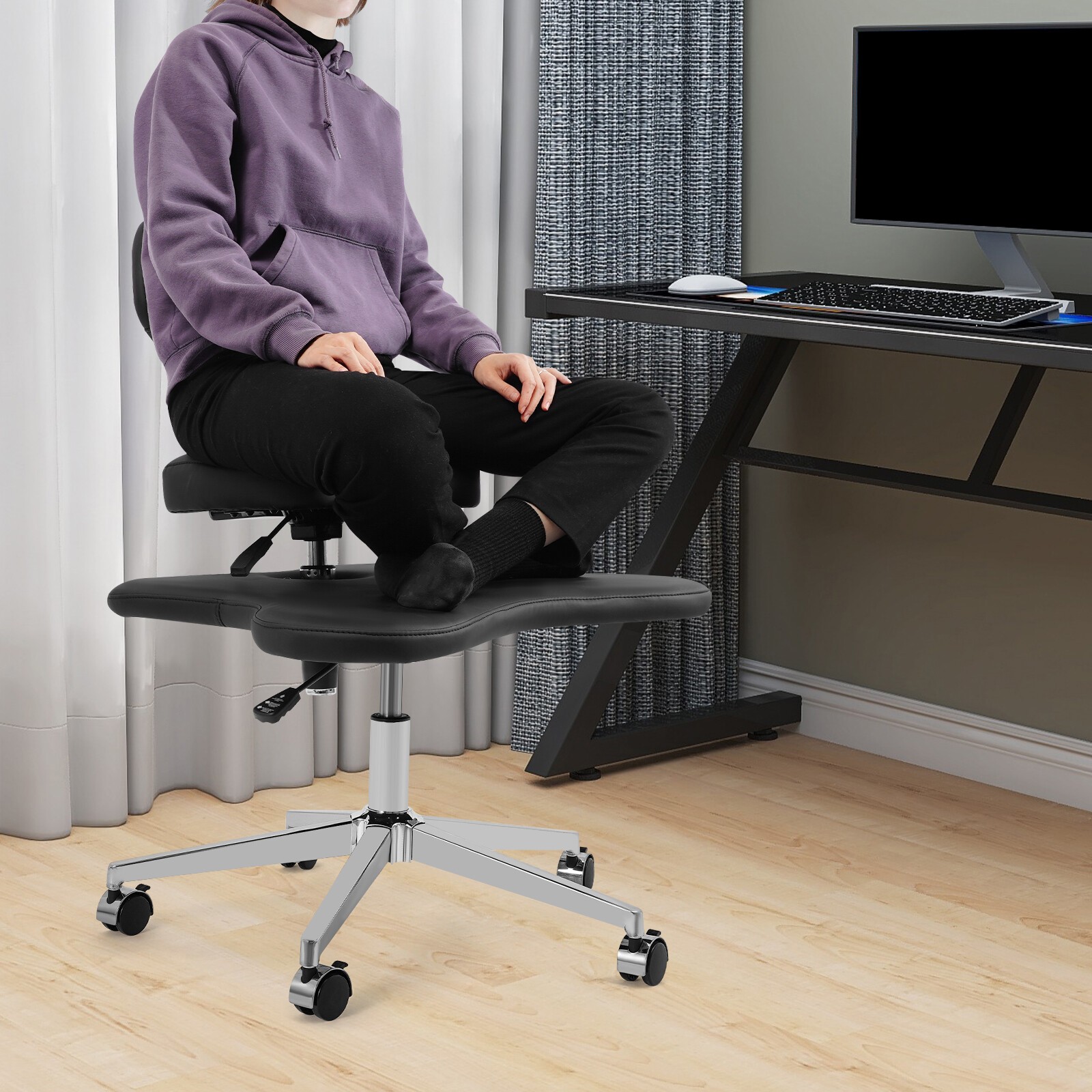 Cross-Legged Office Chair with Wheels �C Adjustable Meditation Criss Cross Seat