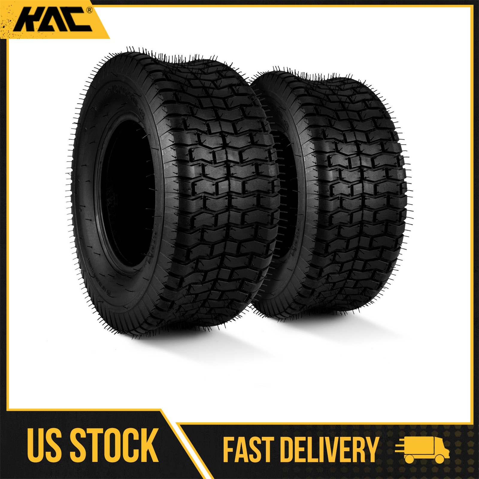 2- 16x6.50-8 TURF TIRES 4 P.R. Tubeless Tractor Rider Mower 16x650-8