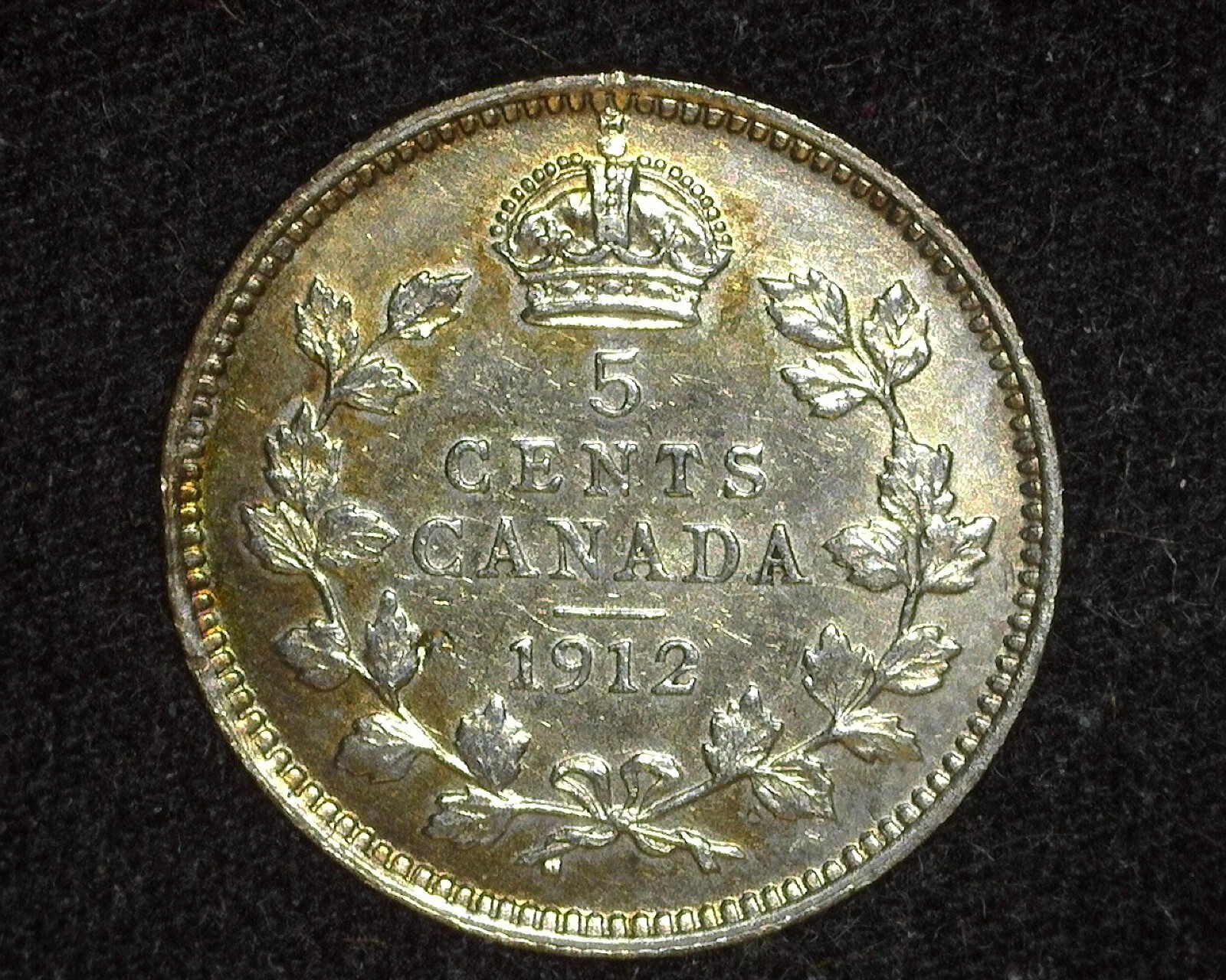 CANADA 1912 5 CENTS SILVER KM22 ABOUT UNCIRCULATED ~FCS-555