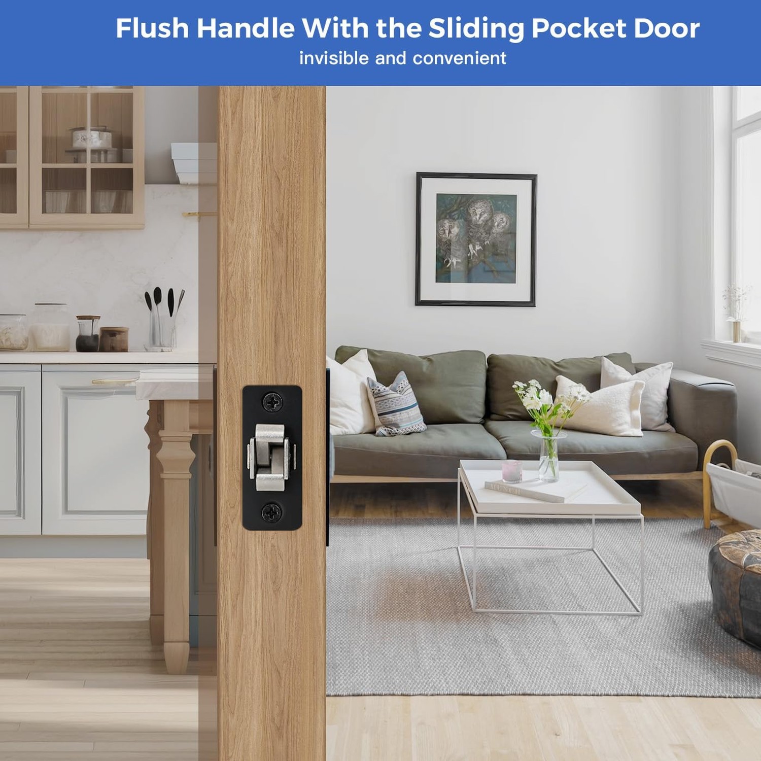 Matte Black Pocket Door Hardware with Privacy Lock & Latch - Contemporary Sty...
