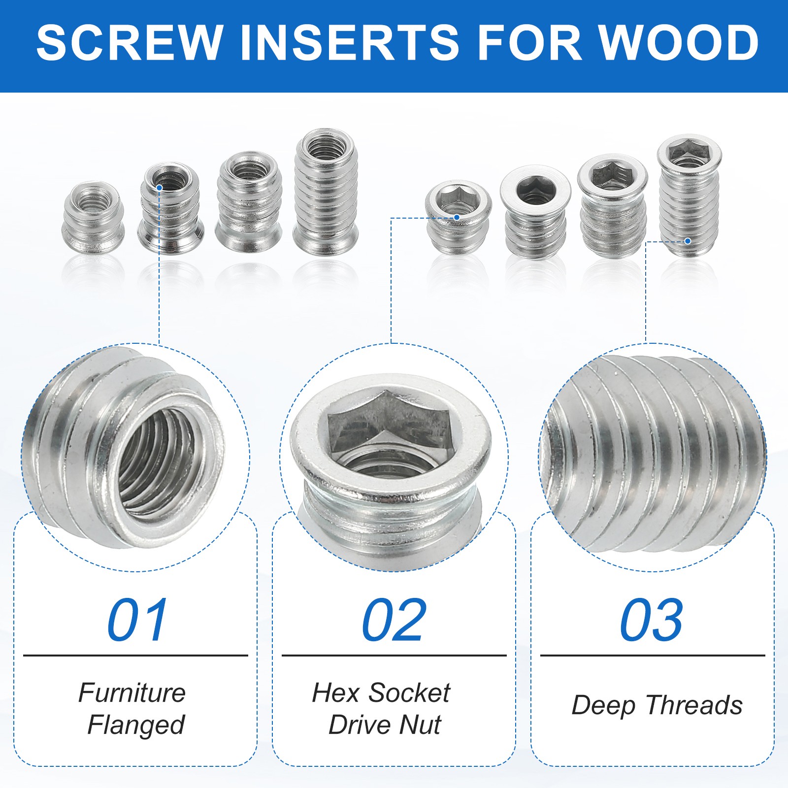 12Pcs Threaded Inserts Nuts, M5x12mm Hex Socket Drive Nut Inserts for Wood
