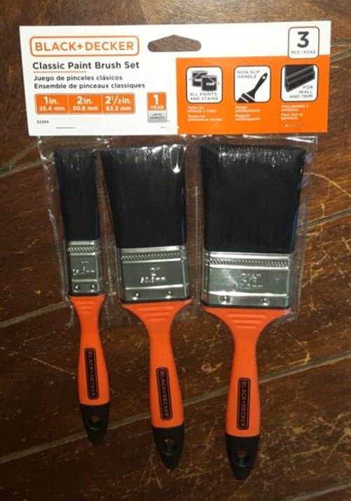 3pc Black & Decker Classic Paint Brush Set: 1", 2", 2-1/2" *All Paints & Stains*