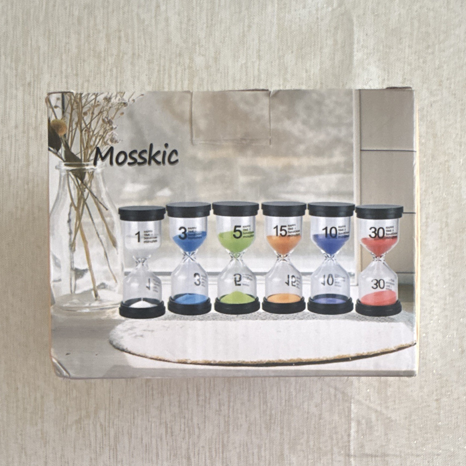 Mosskic Reusable Multicolor Sand Timer Hourglass 5 Pack 1, 3, 10-30 (No 5) min