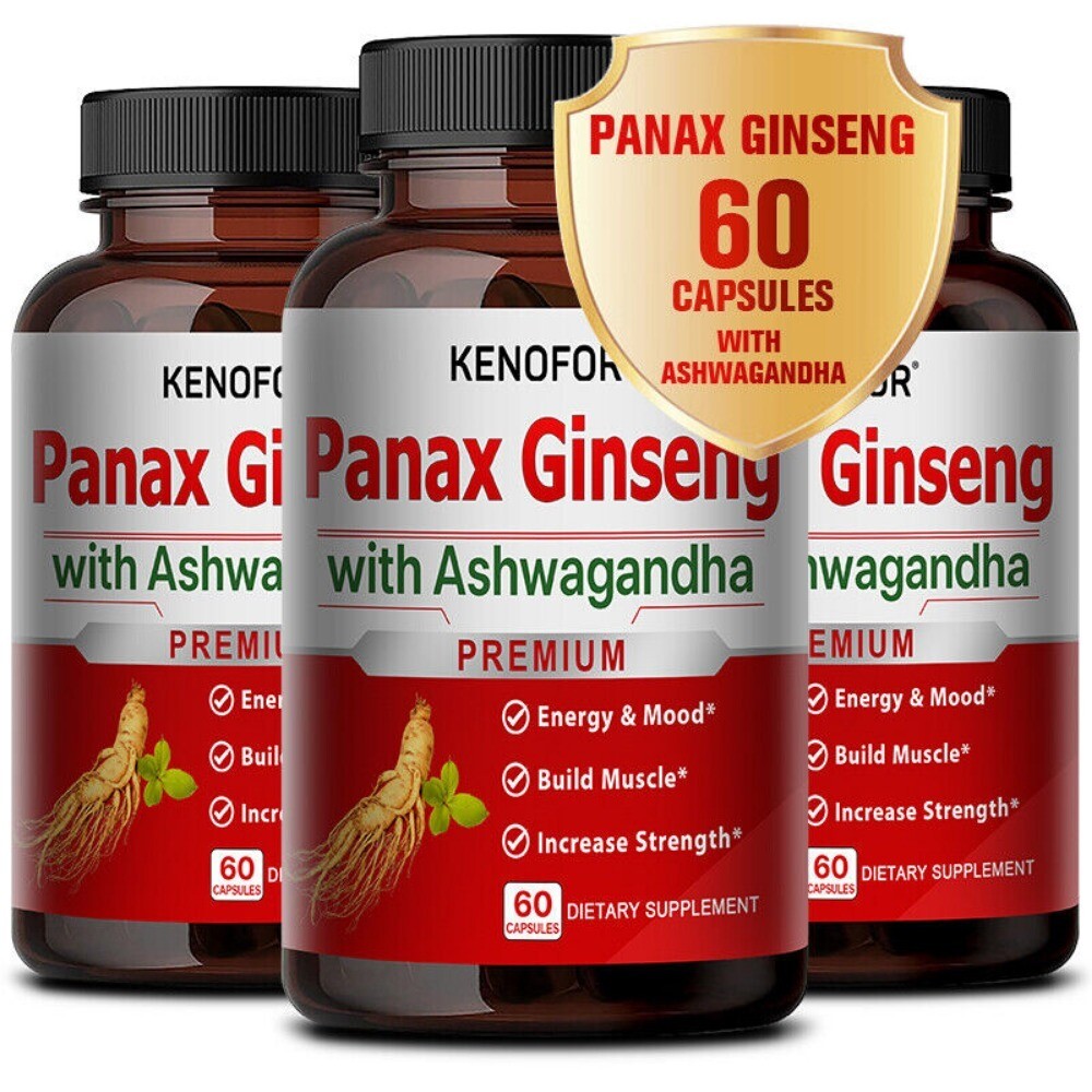 Panax Ginsen with Ashwagandh, Male Muscle Strength Mood Supplement, 60 Caps