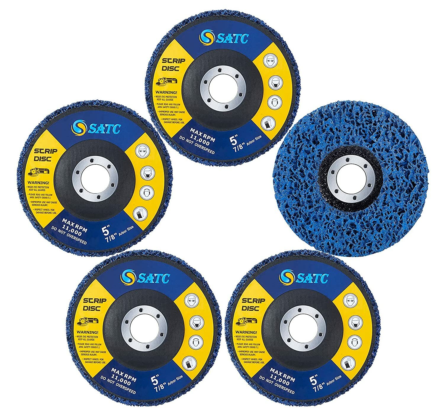 5PCS 5" x 7/8" Blue Strip Clean Disc Paint Stripping Rust Removal Sanding Wheels