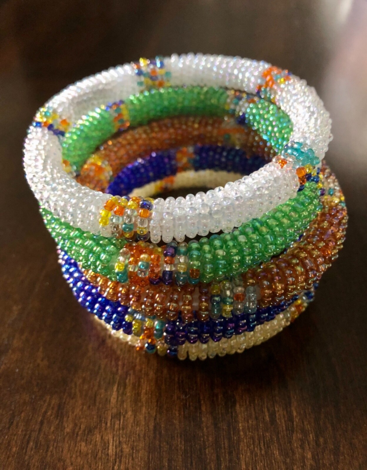 Brand New African Glass Beaded Bangle Bracelets - Set of 5