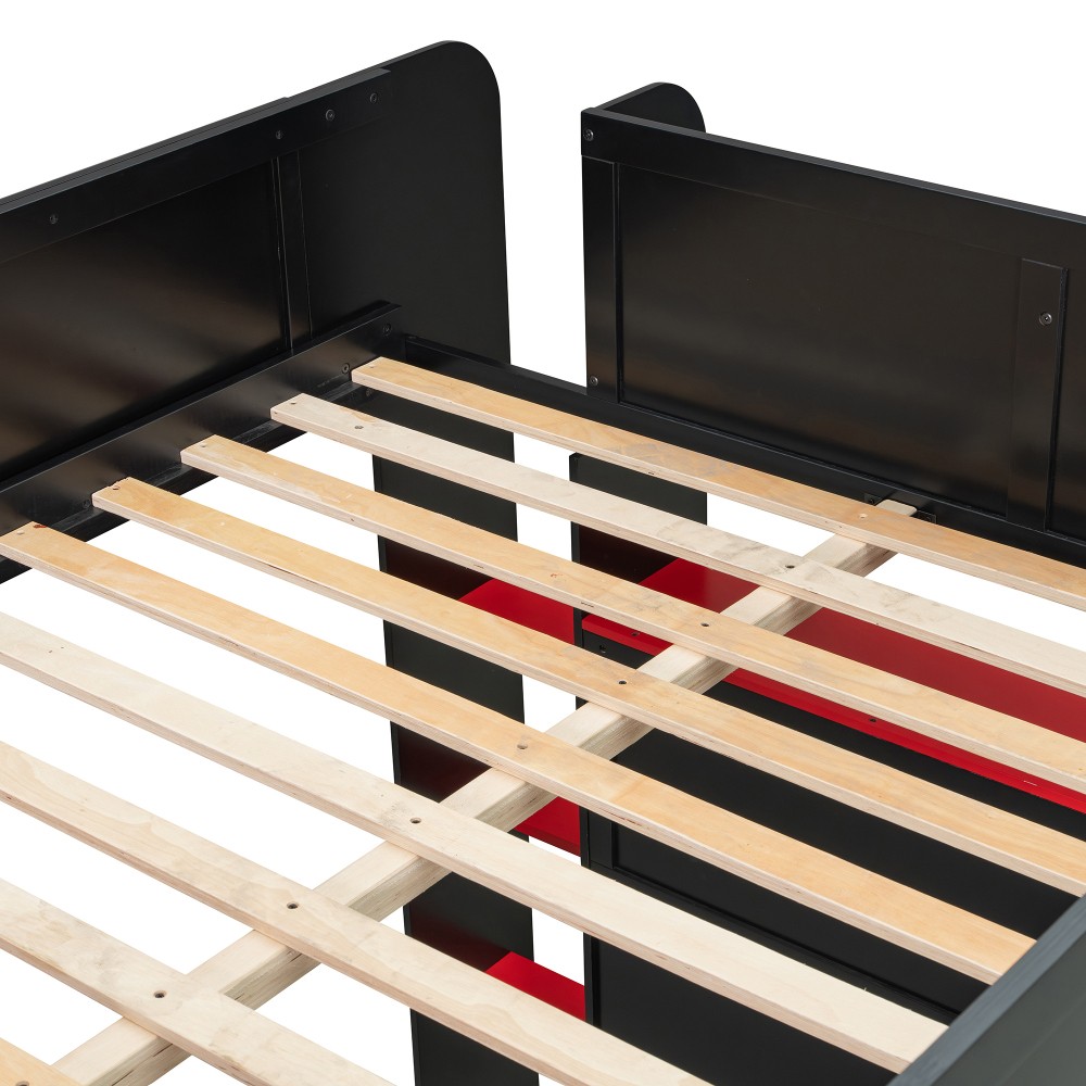 Full Size Bunk Bed with Desk, RGB Lights, Wardrobe, Storage for Gaming Setup