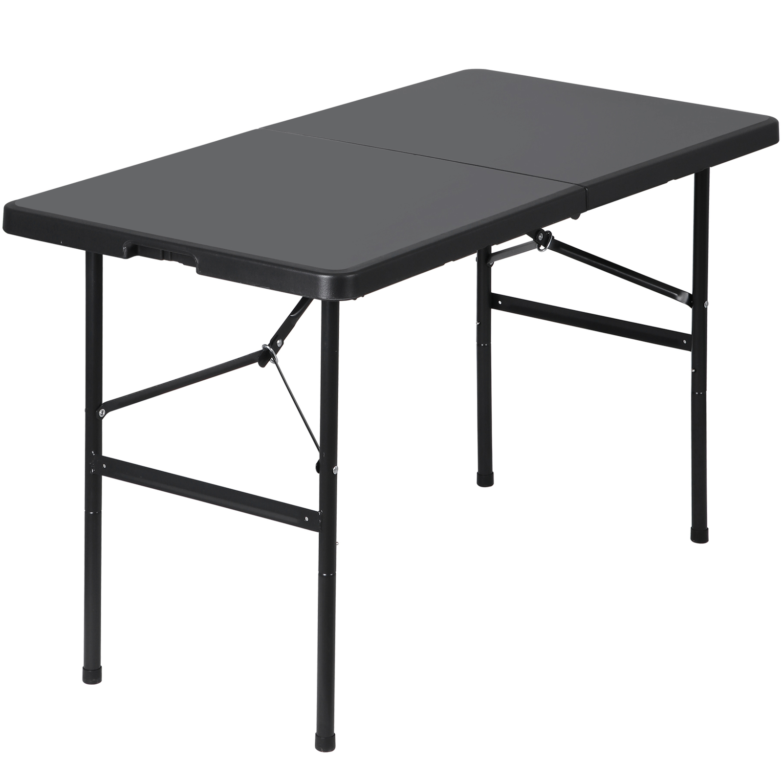 Folding Plastic Table 4' Outdoor Picnic Camping Table w/Handle Safety Lock Black