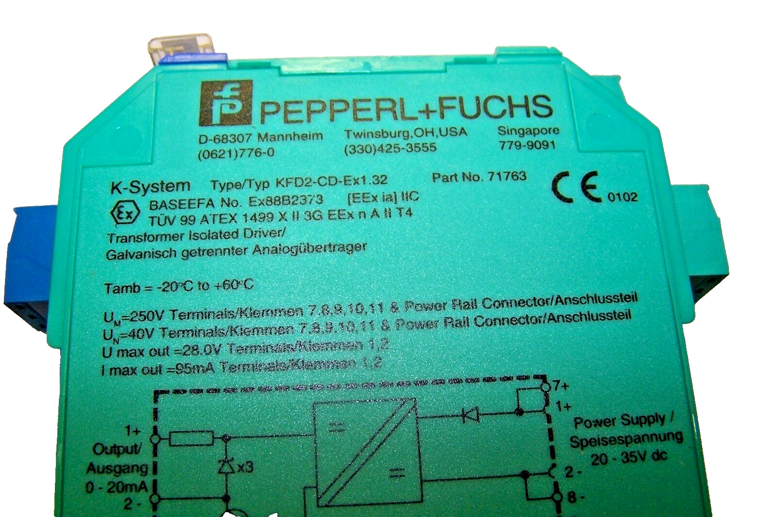 PEPPERL + FUCHS KFD2-CD-Ex1.32 TRANSFORMER ISOLATED DRIVER
