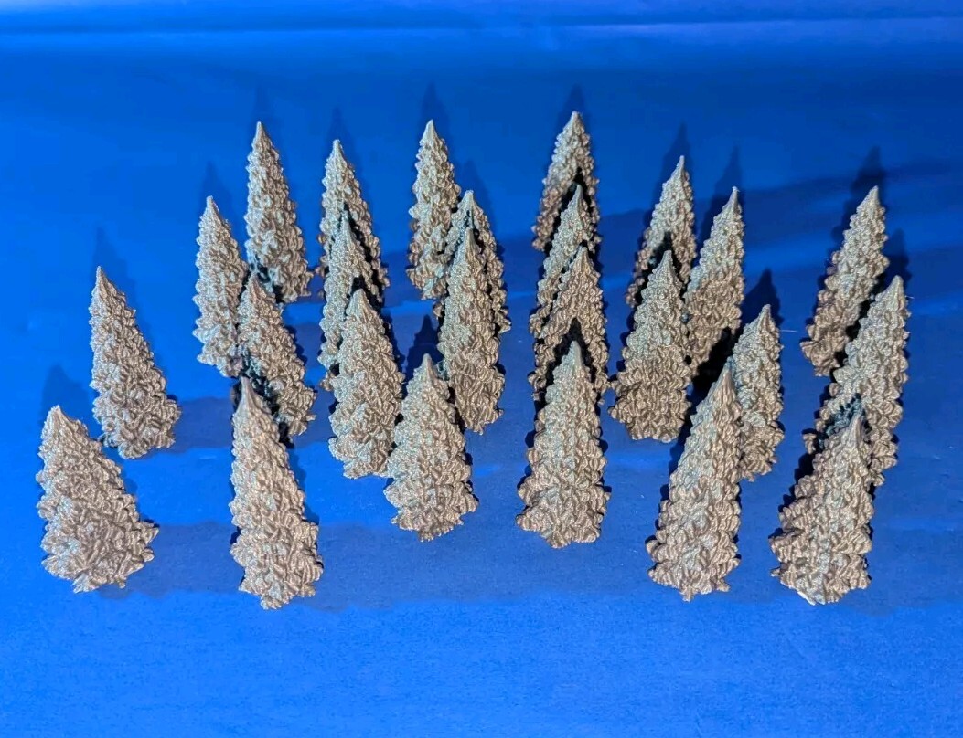 25 Large Tree Scatter Terrain Bundle for War Gaming Scenery 3d printed - Grey