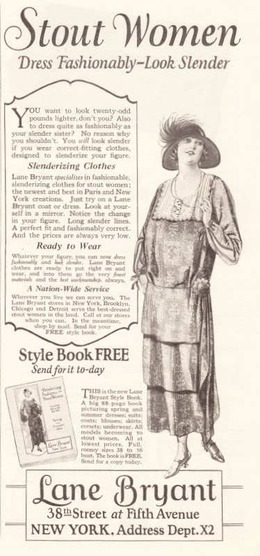 1924 Lane Bryant Dress Art "Stout Women" Fashion Ad