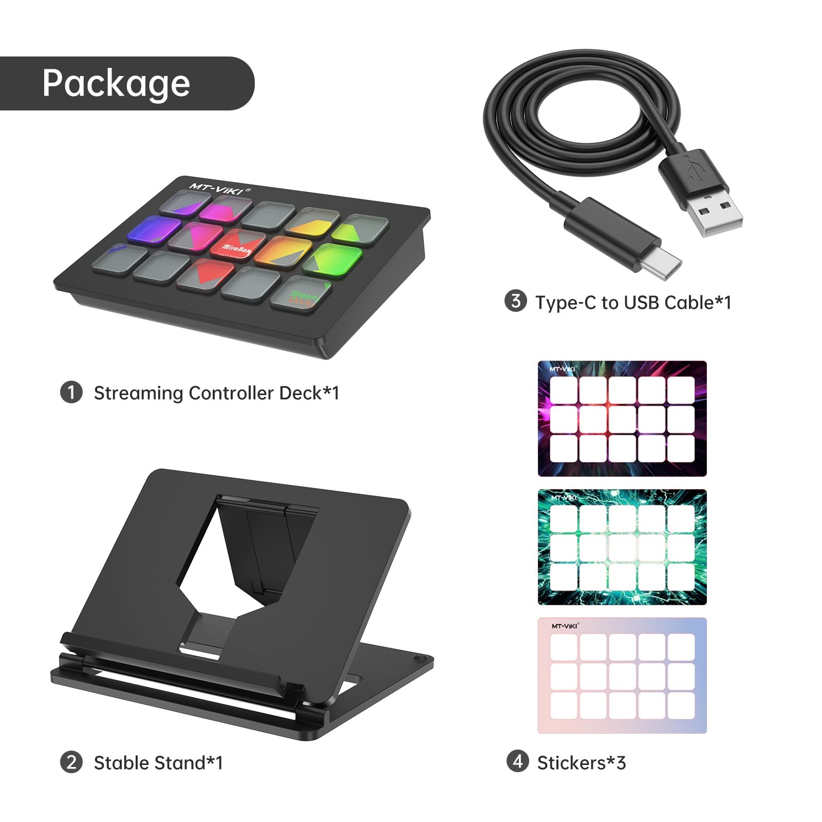 Mt-Viki Streaming Keyboard 15 Macro Keys Customizable Trigger Actions In Obs
