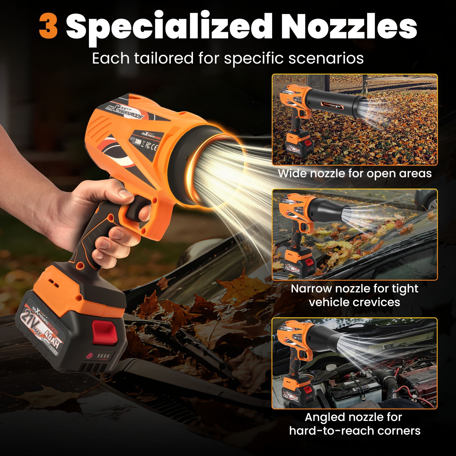 21V Brushless Blower Cordless 550 CFM/120MPH 4000mAh Variable Speed 2 Battery