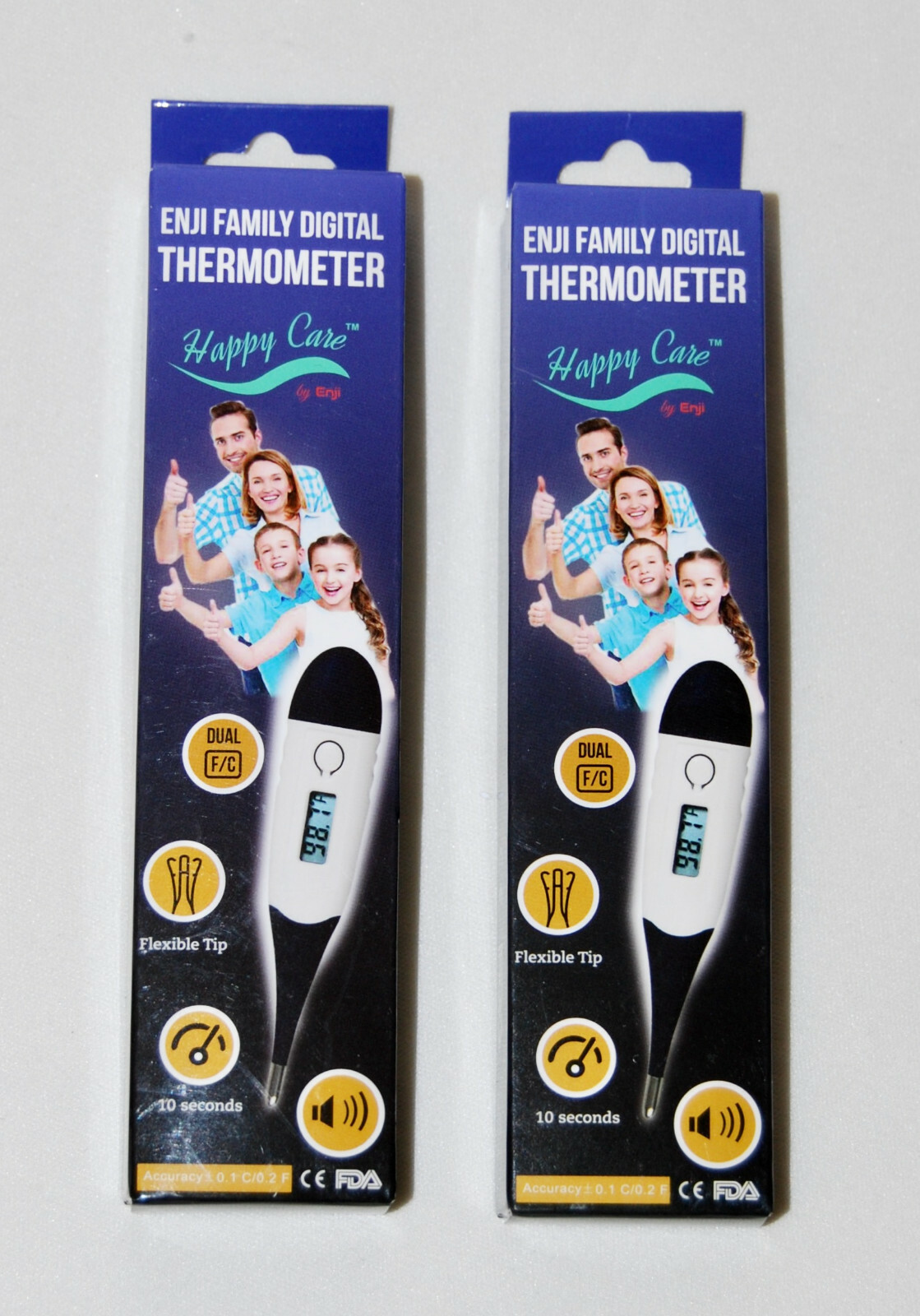 New Lot of 2 Enji Happy Care Family Digital Oral Thermometers
