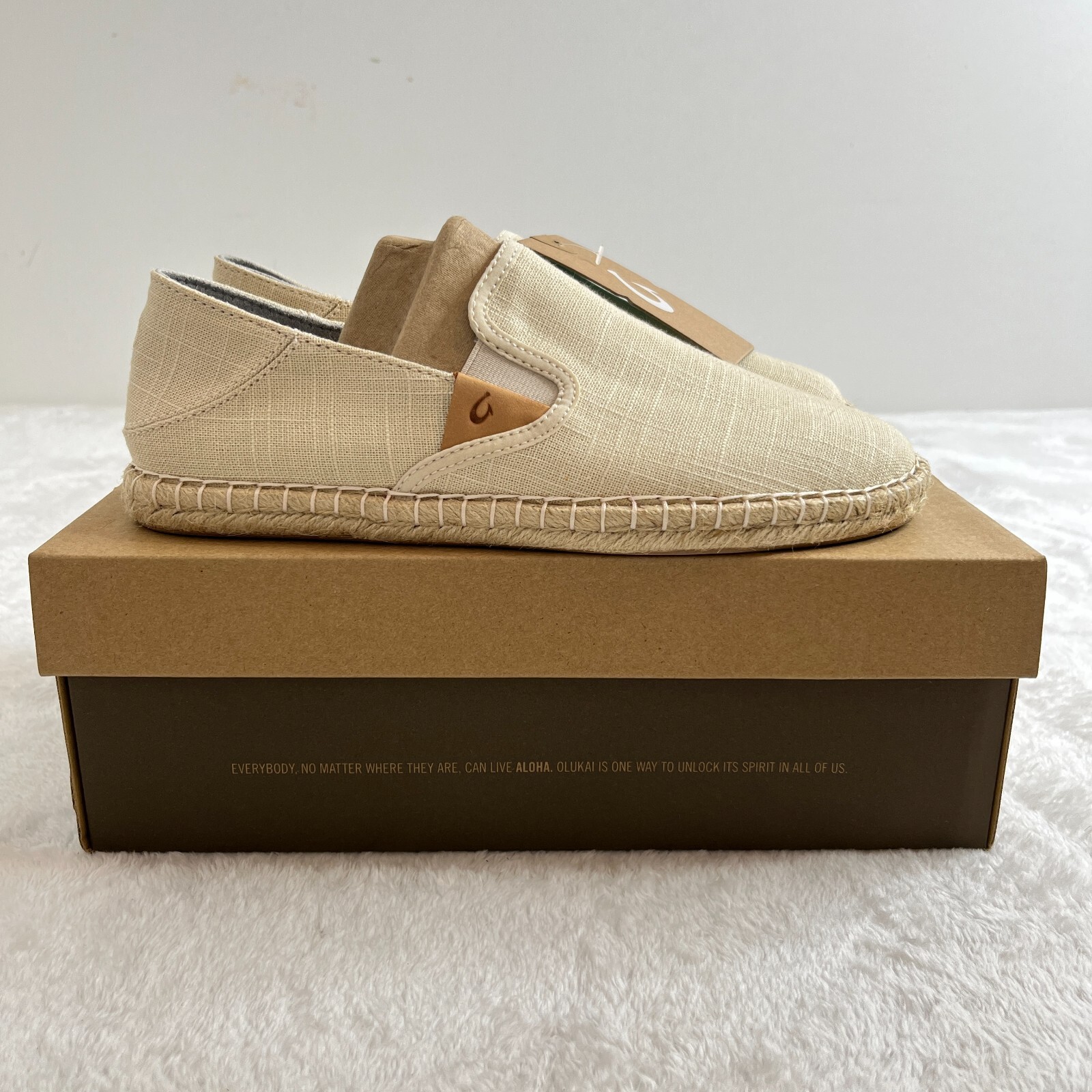 Olukai Women's Kaula Pa'a Kapa Slip On Shoes Womens 8.5 Tapa Beige Loafer 20449