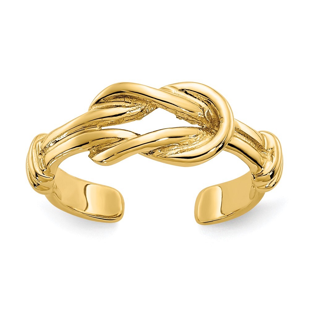 14k Yellow Gold Love Knot Adjustable Toe Ring Gift For MOM