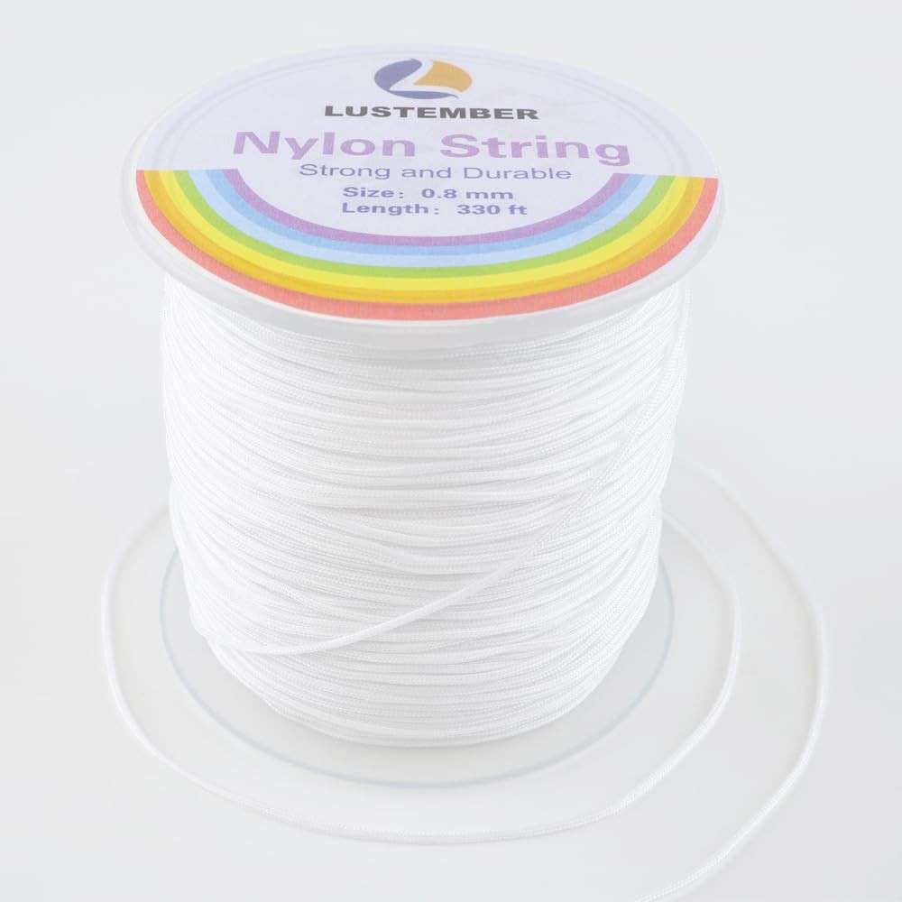 LUSTEMBER 0.8mm Nylon String, Strong Bracelet Durable White, White