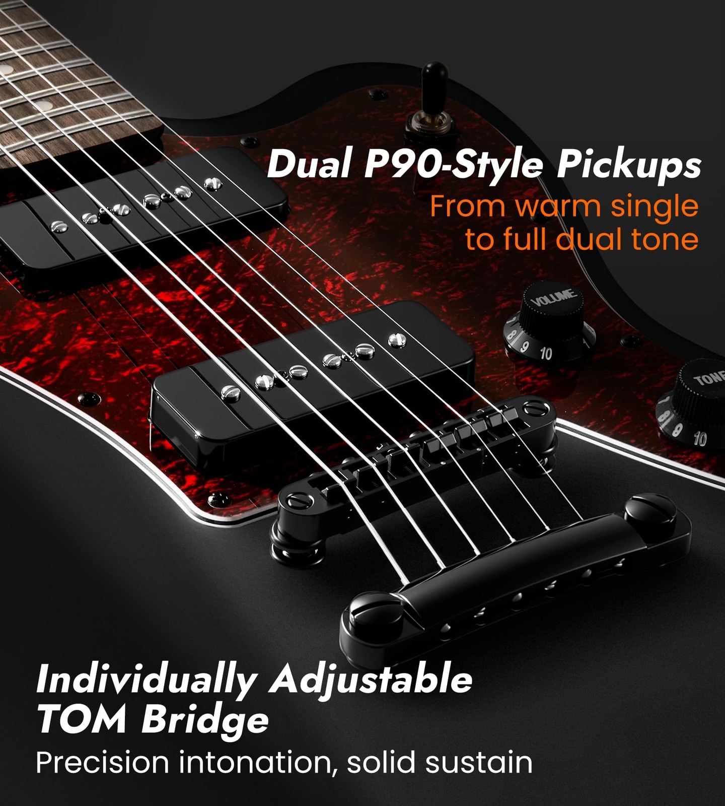 Tostar 39" Solid Body Electric Guitar for Beginner & Intermediate, P90-SBK | ...