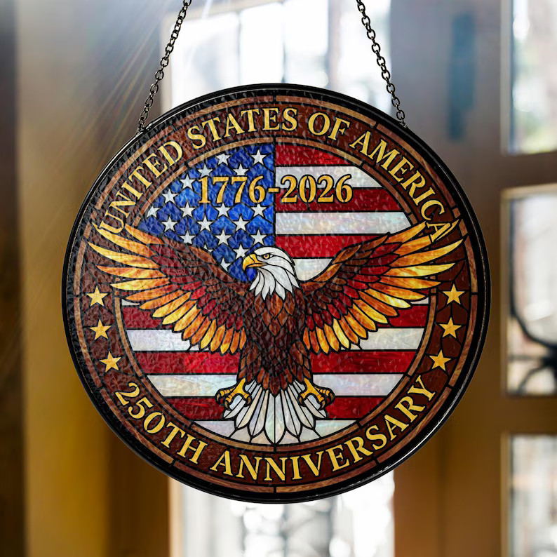 Patriotic USA 250th Anniversary Stained Glass Suncatcher