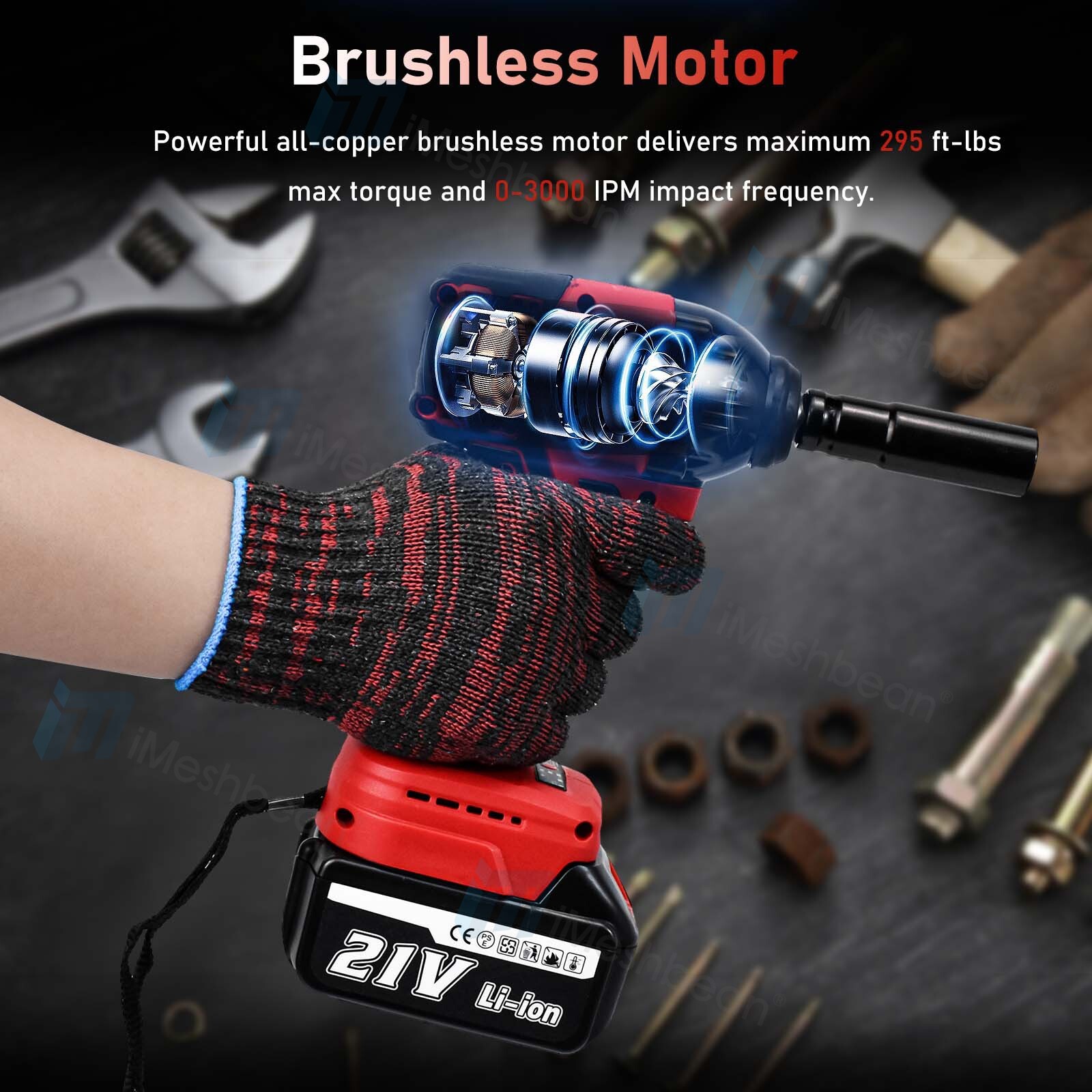 21V Cordless Electric Impact Wrench Gun 1/2'' Power Drill Driver 4.0Ah Battery